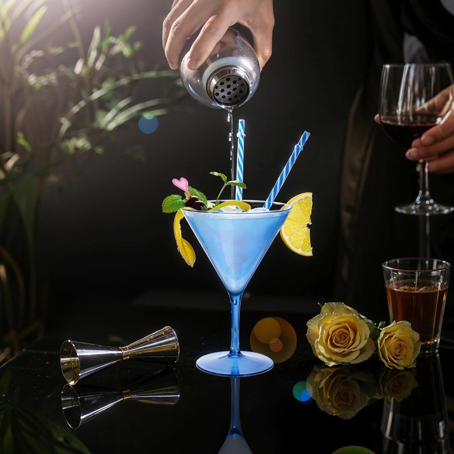 Blue Liacere Martini Glasses Set of 6-11 oz Plastic Martini Cocktail Glasses with Stem-Reusable Cocktail Glasses for Bar,Margarita,Whiskey,Gin,Tequila,BPA-Free — view 9