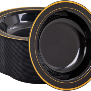 Black Plastic Bowls with Gold Rim — view 11