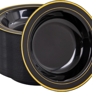Black And Gold 10oz Plastic Bowls-Disposable Plastic Bowls- Premium Heavy Duty Salsa Bowls for Wedding &Parties — view 9