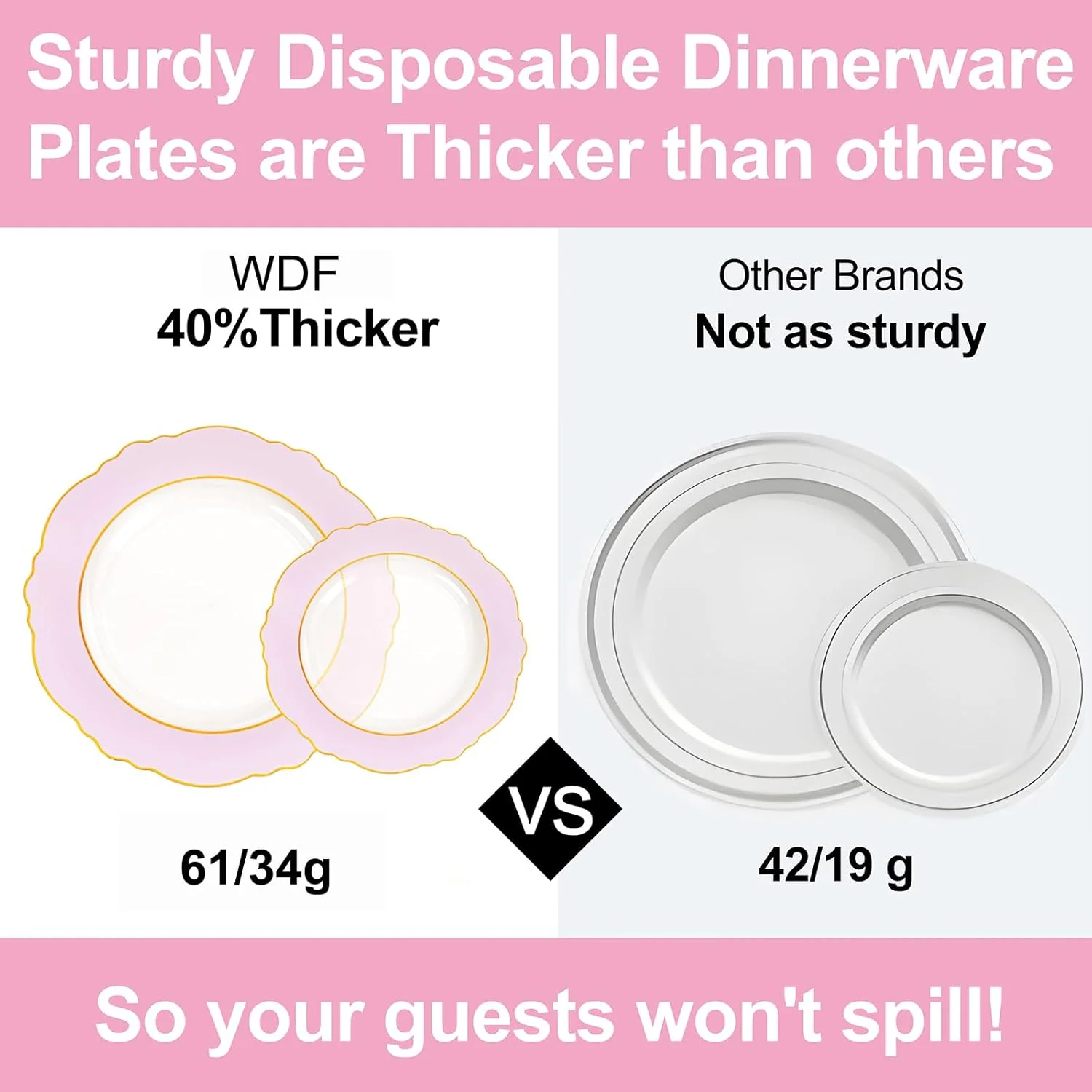 Clear Pink With Gold Rim Baroque Plastic Plates (60 Pieces) — view 15