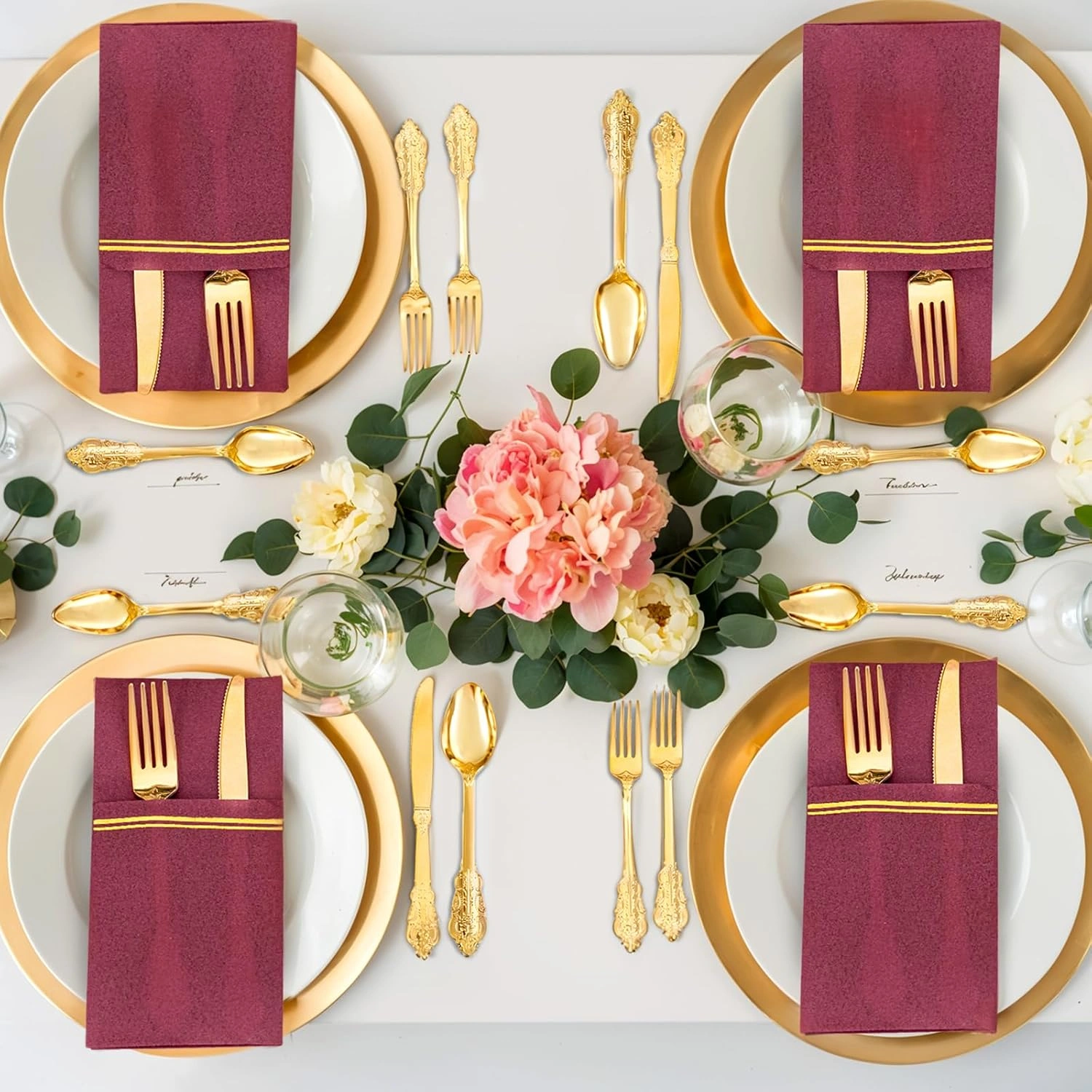 Burgundy Red Paper Napkins with Built-in Flatware Pocket — view 14
