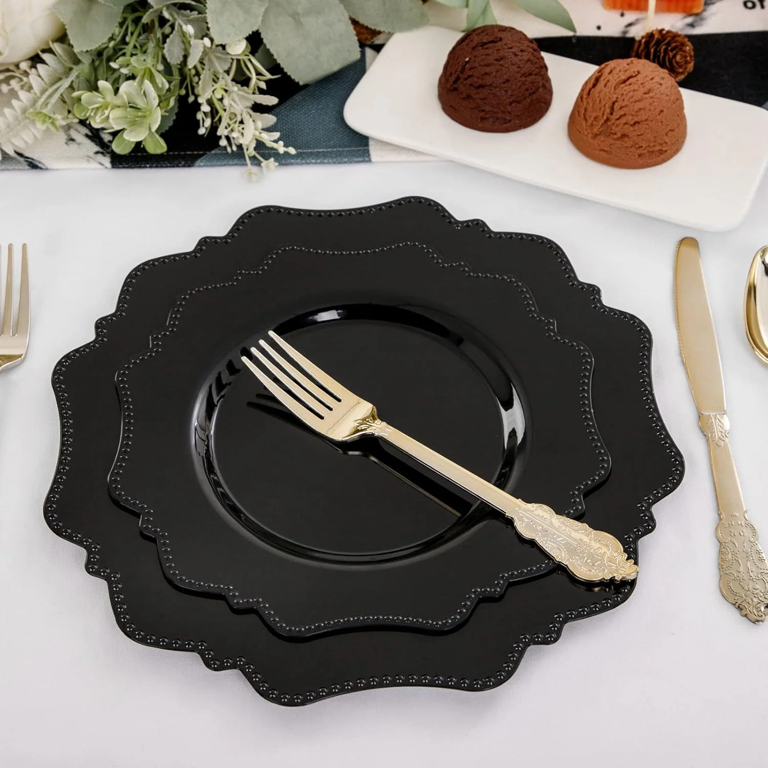 Black Disposable Plastic Plates-Heavy duty plate for party/wedding/anniversary 30 dinner plates and 30 dessert/salad plates — view 14