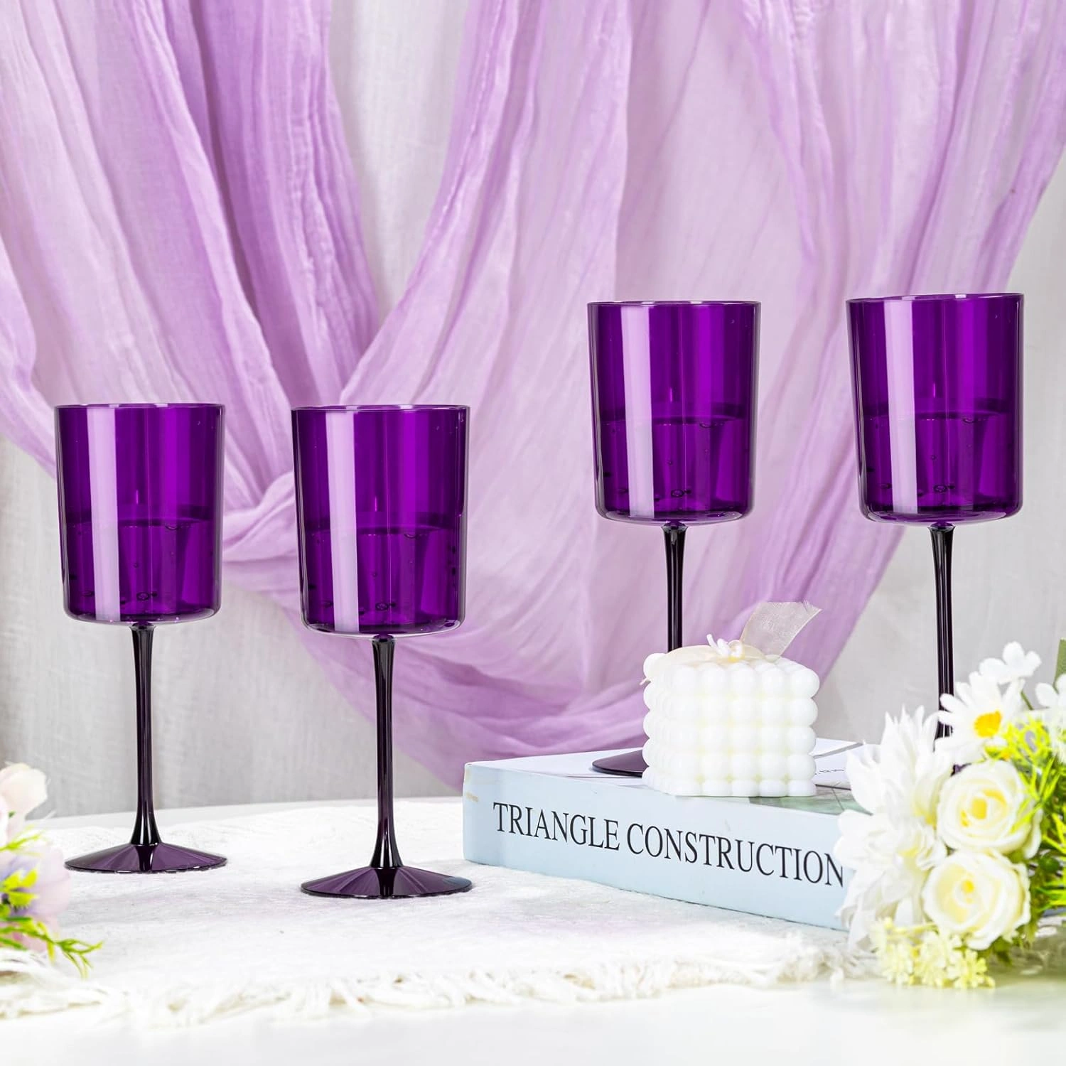 Purple Plastic Wine Glasses with Long Stem, Clear Design (10 oz, 12 Pack) — view 15