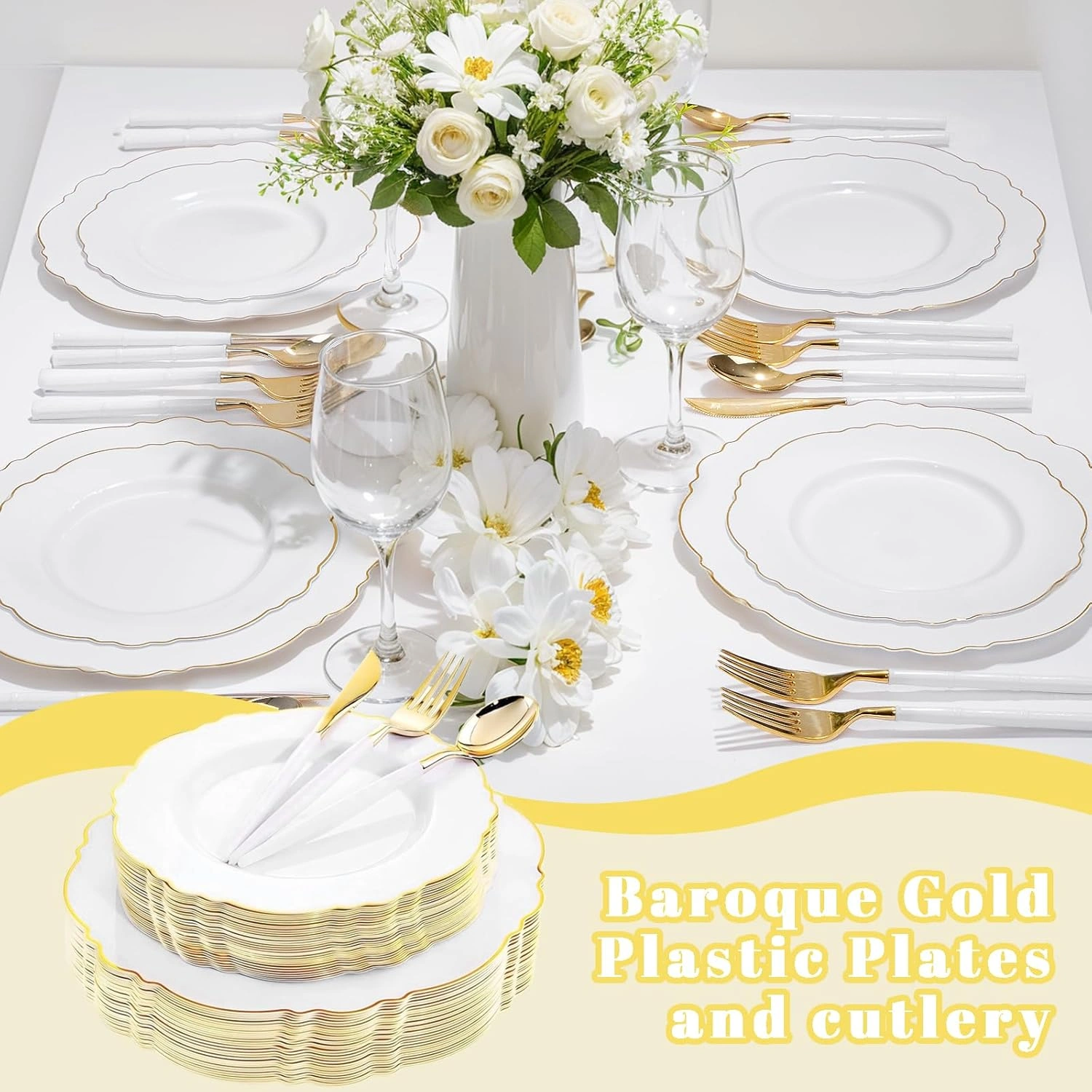 White And Gold Plates Disposable — view 16