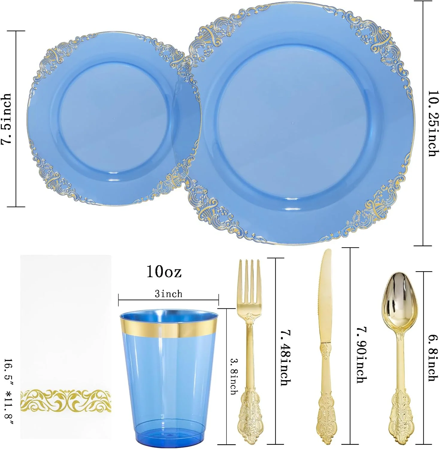 Blue & Gold Dinnerware Set for 50 Guests — view 13