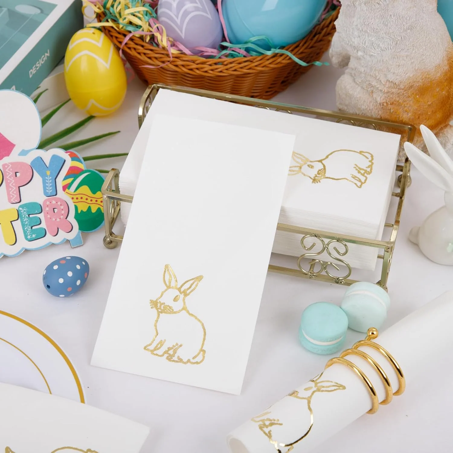 Gold Bunny Print Napkins (100 Pieces) — view 9