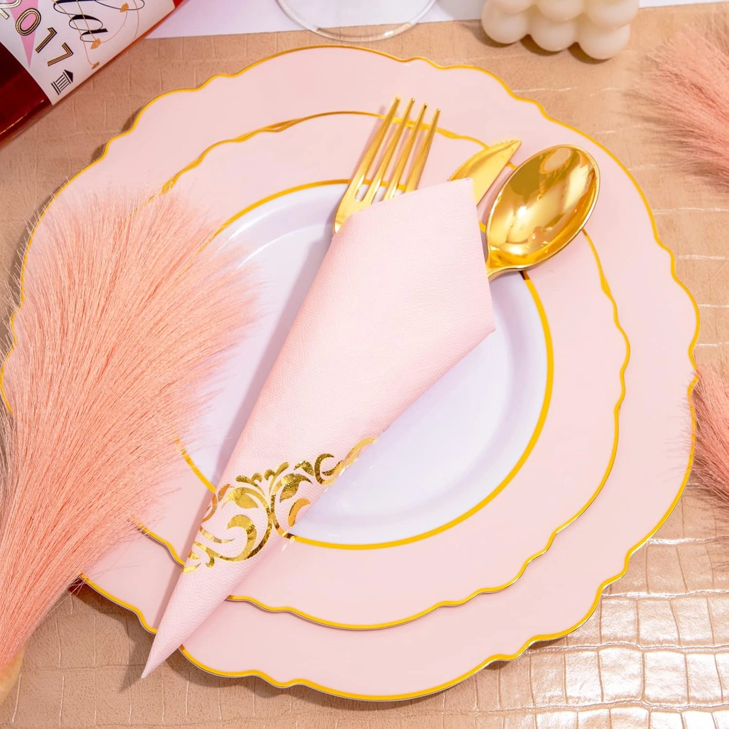Pink And Gold Napkins Disposable-3ply Paper Napkins Rim — view 14