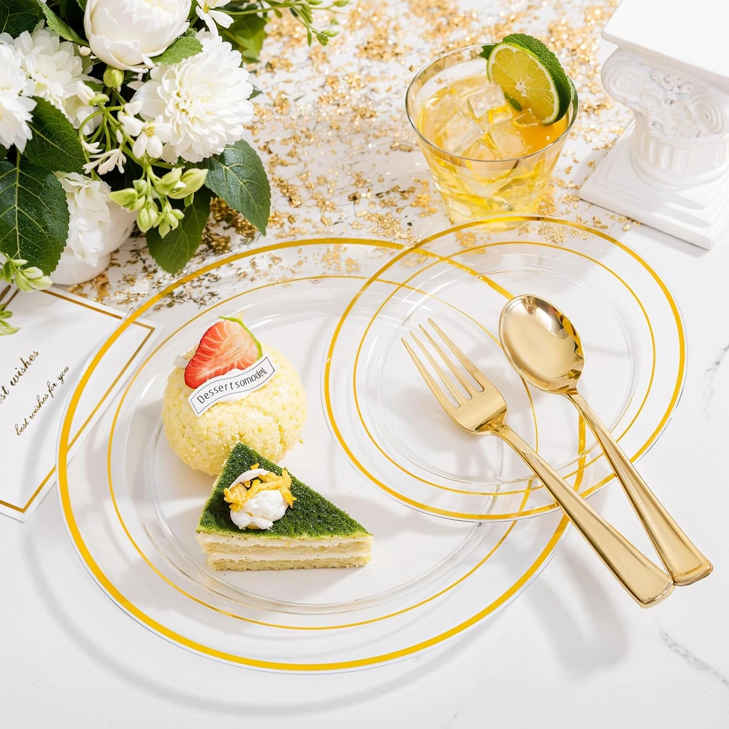 Clear Gold Deluxe Disposable Dinnerware Set — view 12