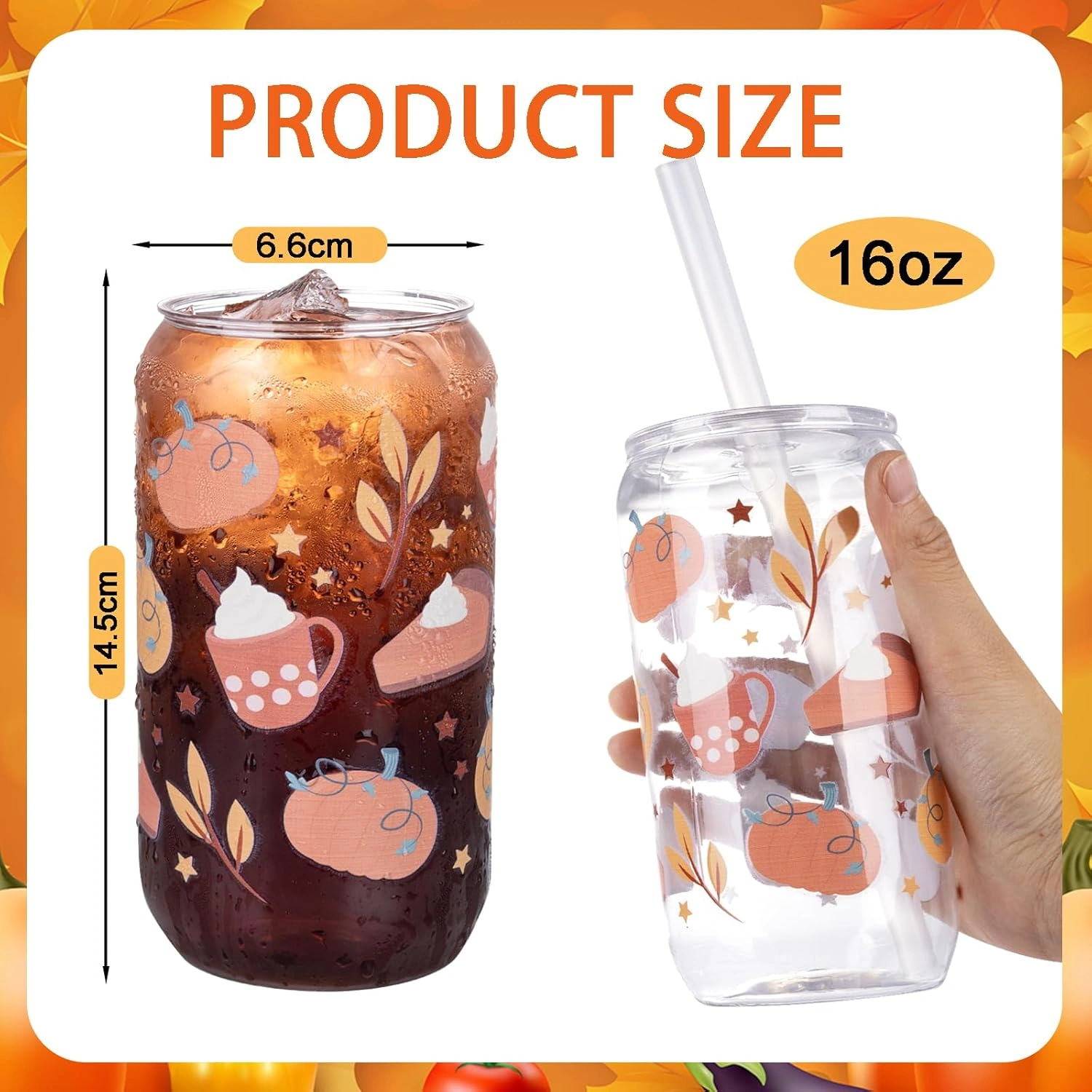 Pumpkin Print Can Shaped Cups with Lids & Straws (16 oz, 20 Pack) — view 13
