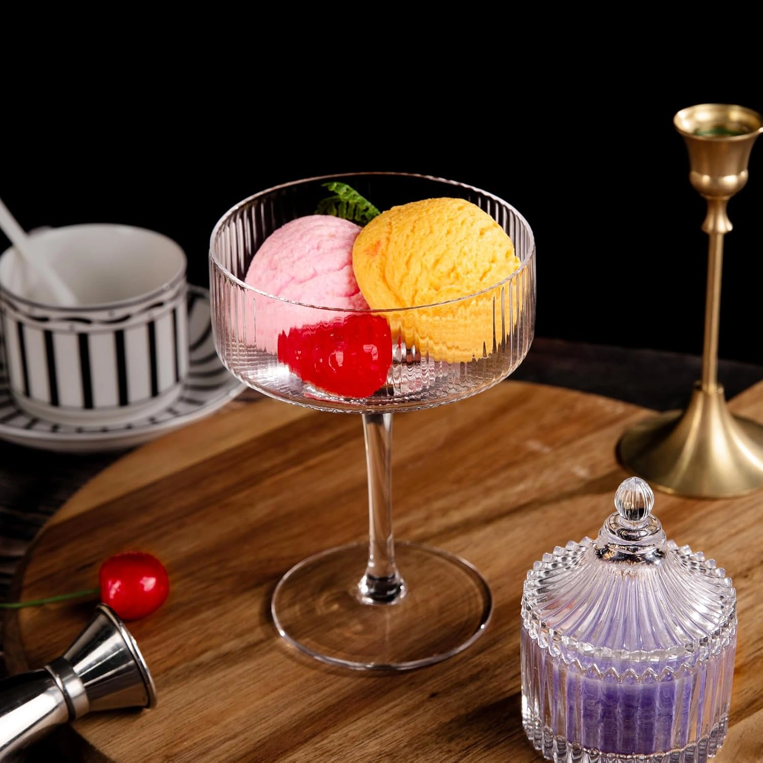 Vintage Ribbed Martini Classic Coupe Glasses, Elegant Design (10 oz) — view 15