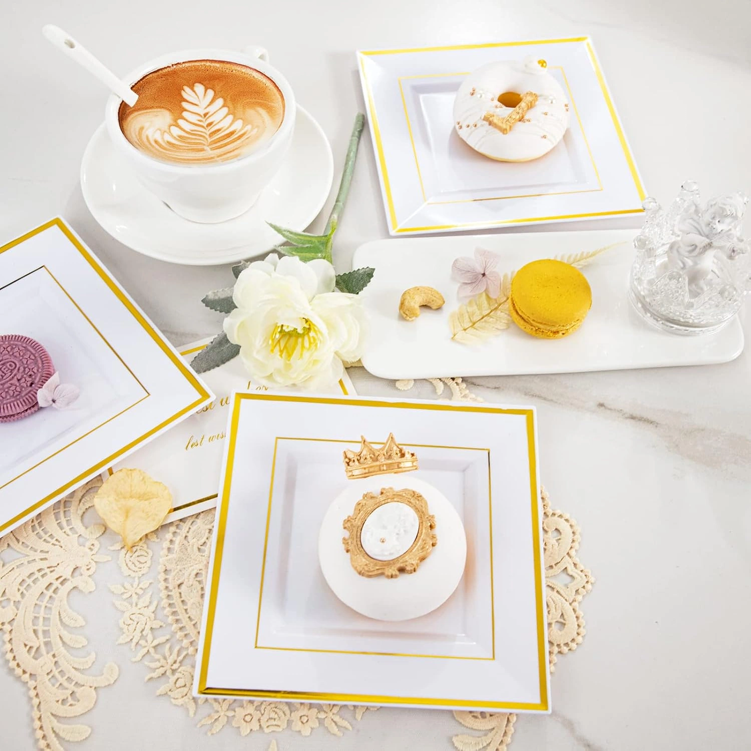 Gold Square Plastic Plates-6inch Disposable Cake Plates- Premium Hard Square Small Appetizer Plates for Wedding/Party — view 11