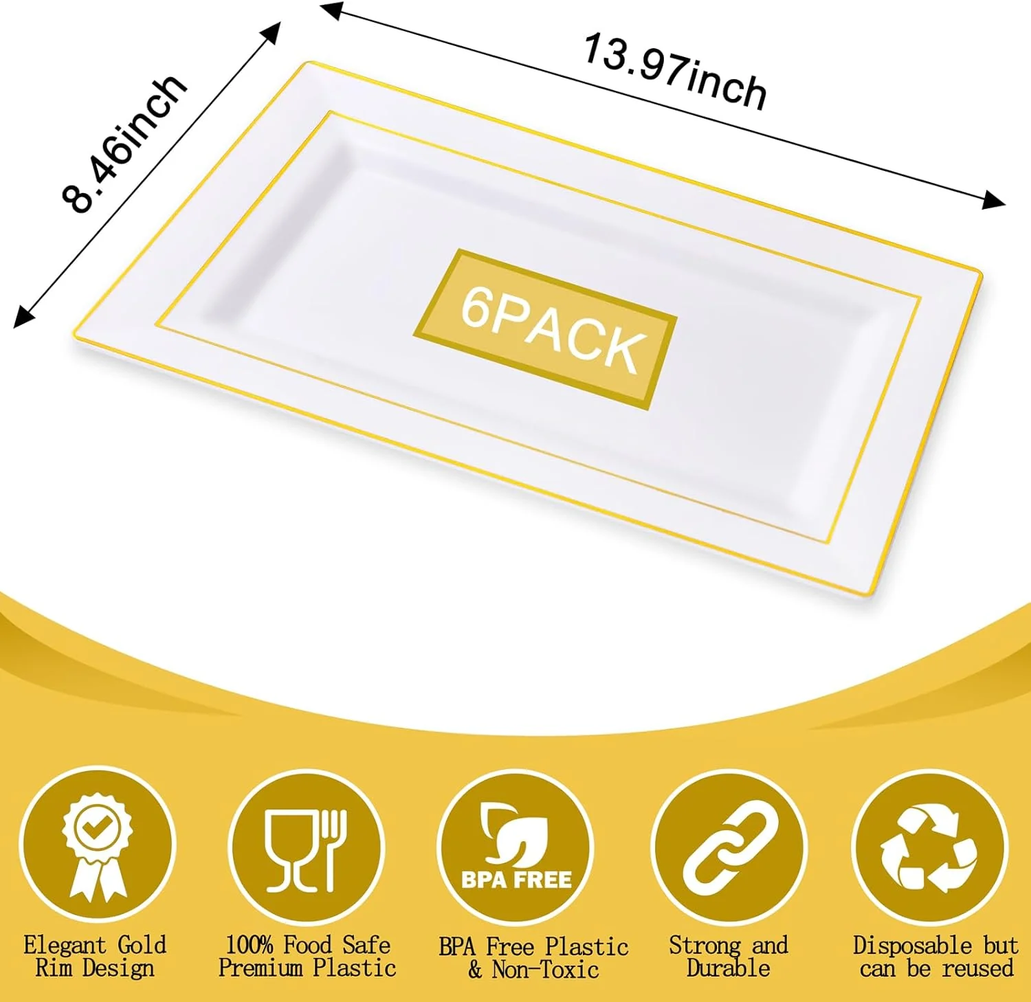White Gold Plastic Serving Tray — view 13