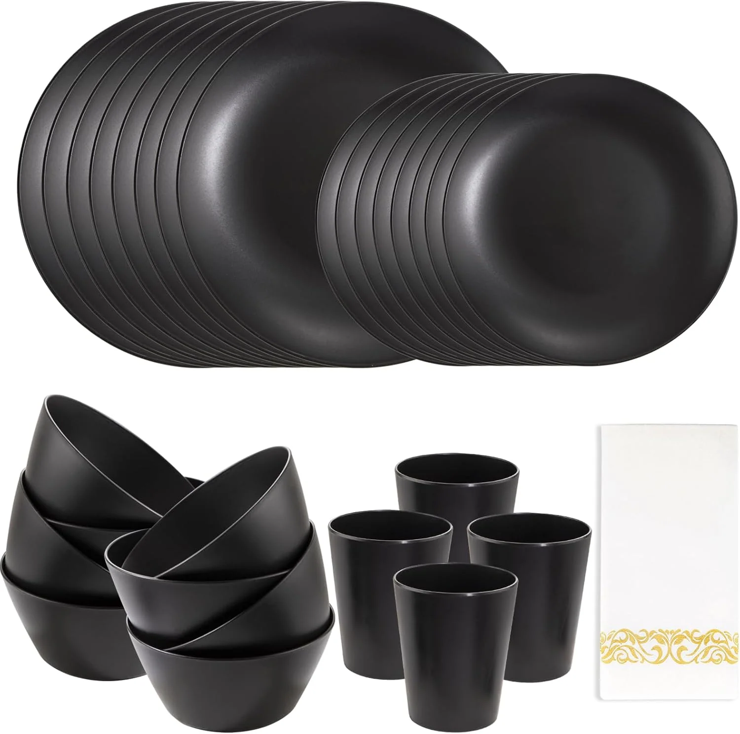 Black Wheat Straw Dinnerware With Sets,Unbreakable Dinner Plates for 8,Microwave Dishwasher Safe,Reusable ,Set Plates, Bowls, Cups. — view 11