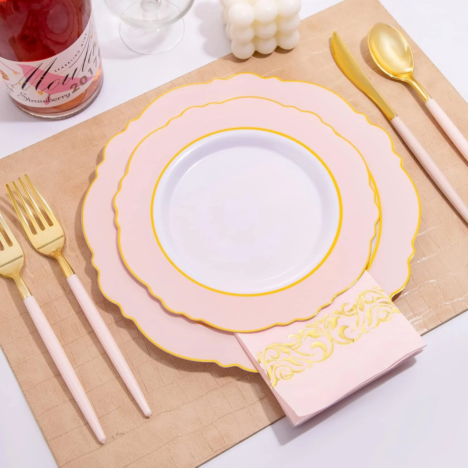 Pink And Gold Napkins Disposable-3ply Paper Napkins Rim — view 16