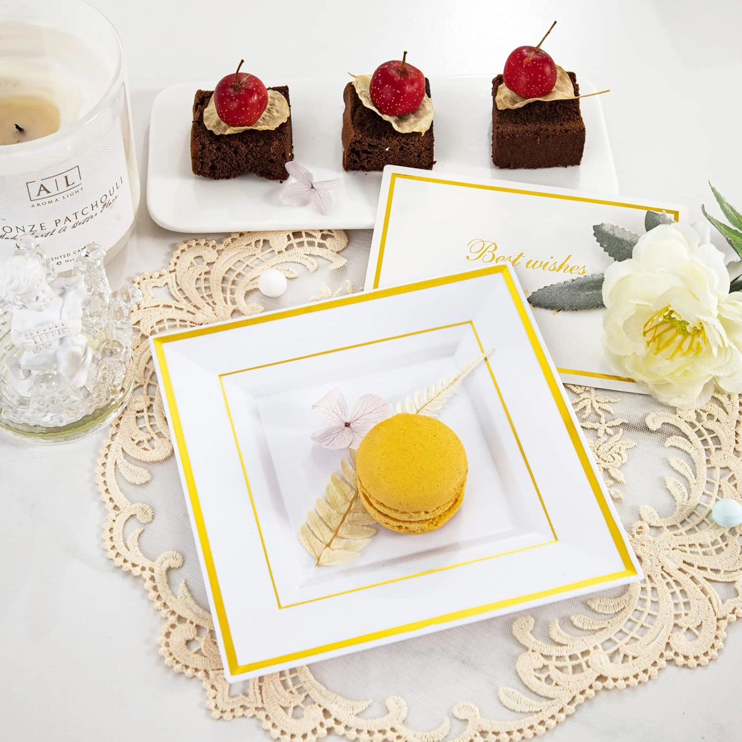 Gold Square Plastic Plates-6inch Disposable Cake Plates- Premium Hard Square Small Appetizer Plates for Wedding/Party — view 10