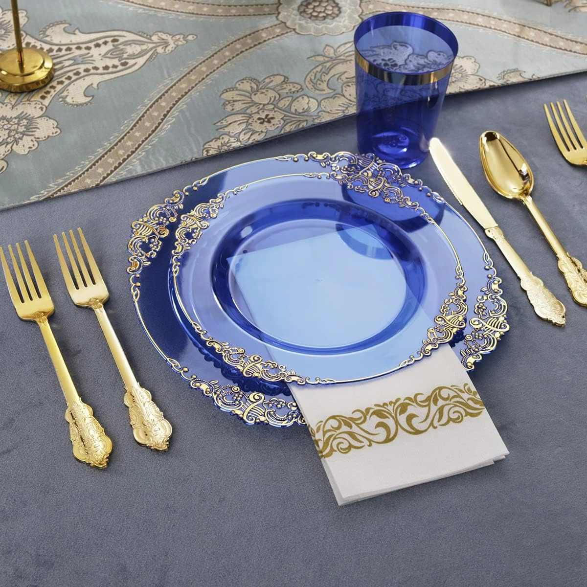 Blue & Gold Dinnerware Set for 25 Guests — view 15