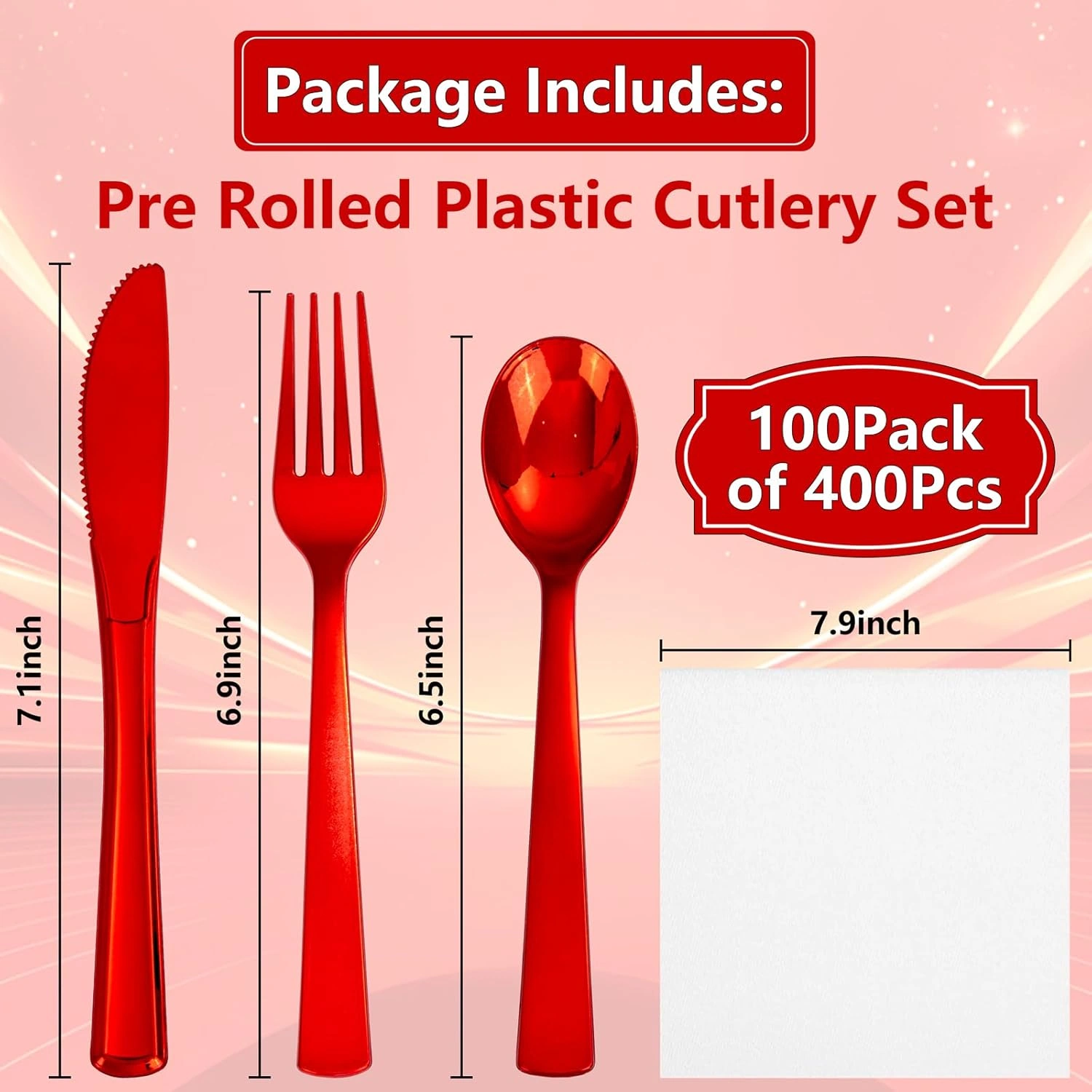 Red Classic Pre Rolled Plastic Silverware Sets — view 13