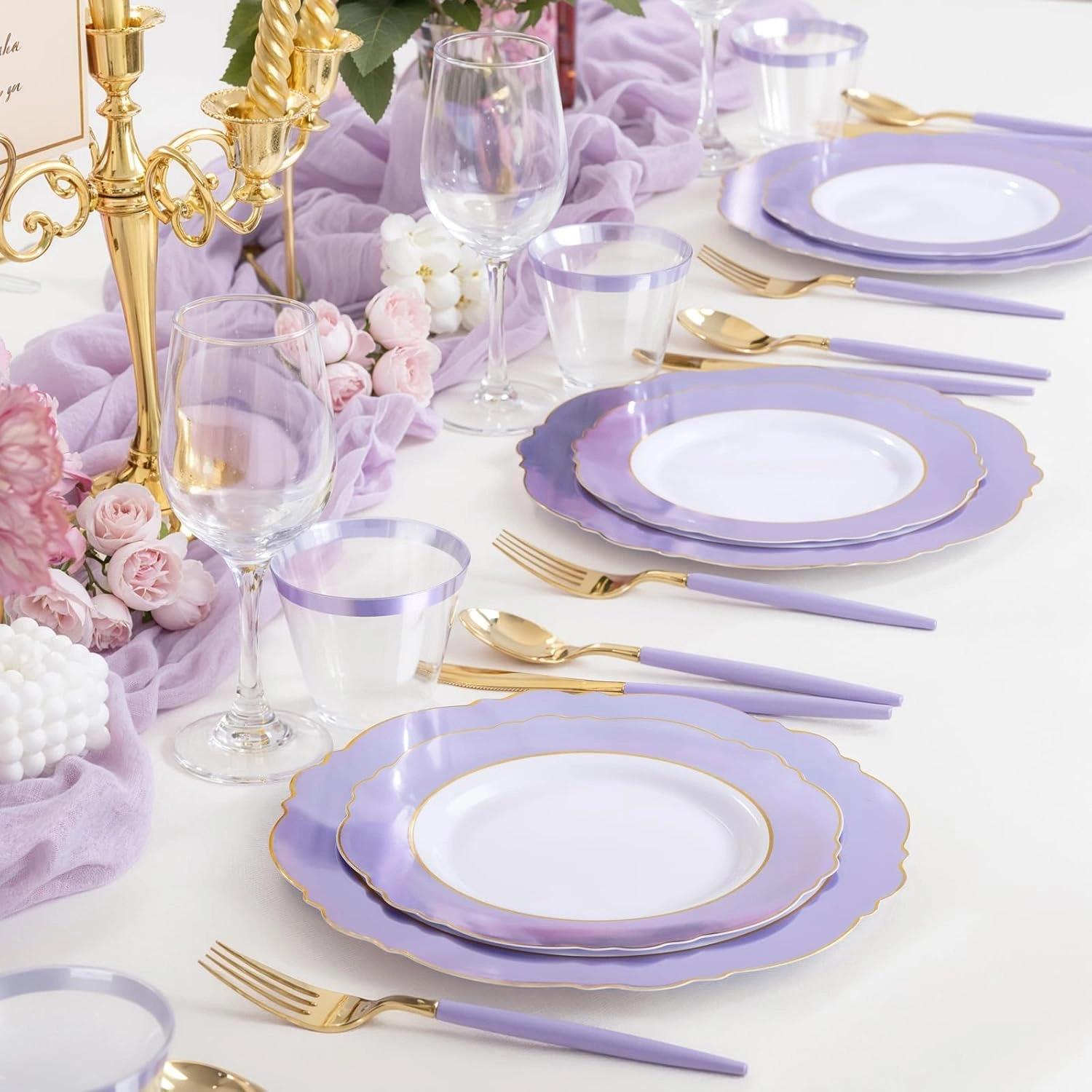 Purple And Gold Baroque Plastic Plates (60 Pieces) — view 15