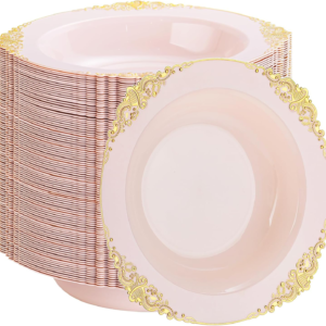 Pink Plastic Bowls- 12 oz White Disposable Salad Bowls — view 11