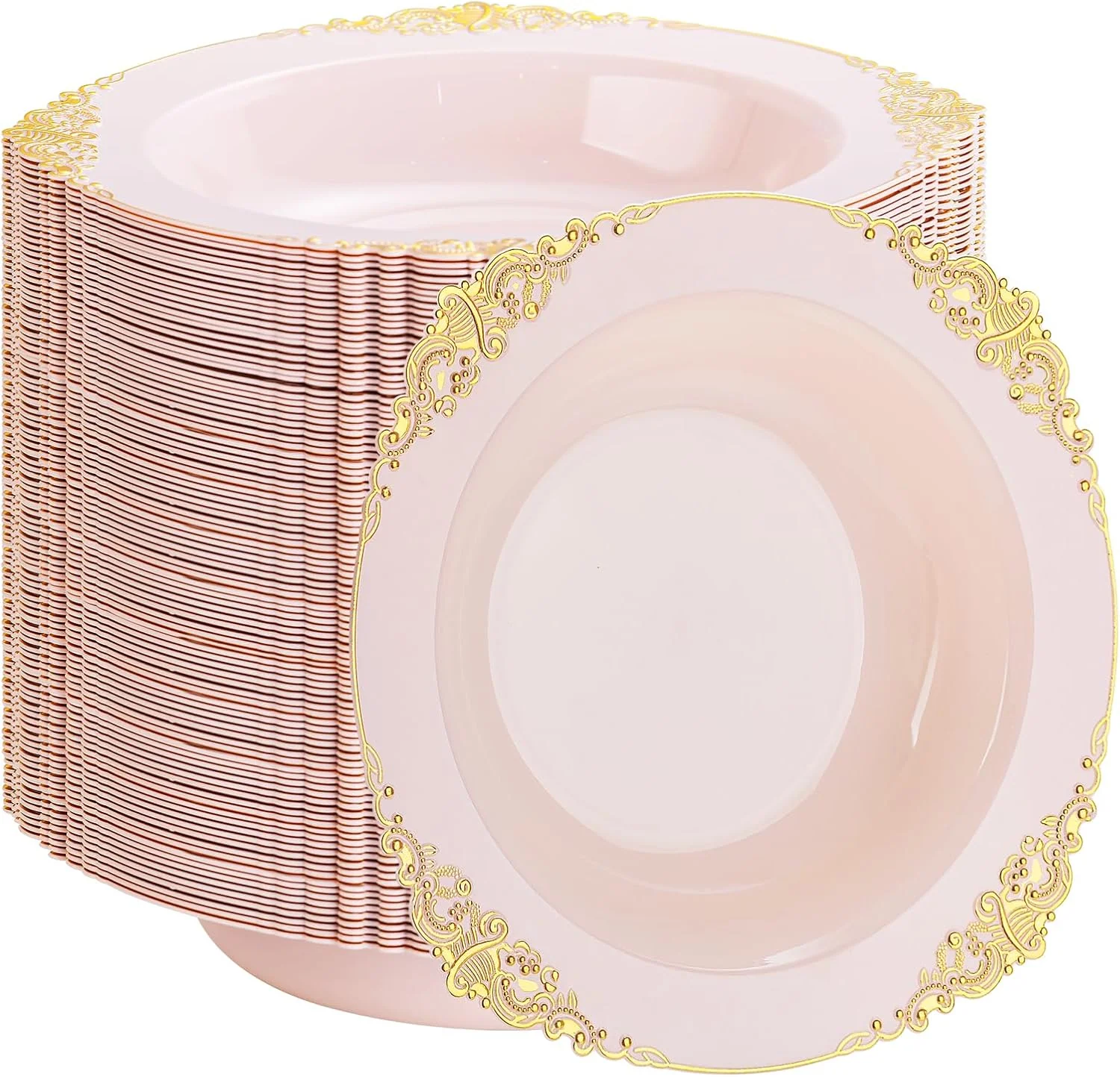 Pink Plastic Bowls- 12 oz White Disposable Salad Bowls — view 11