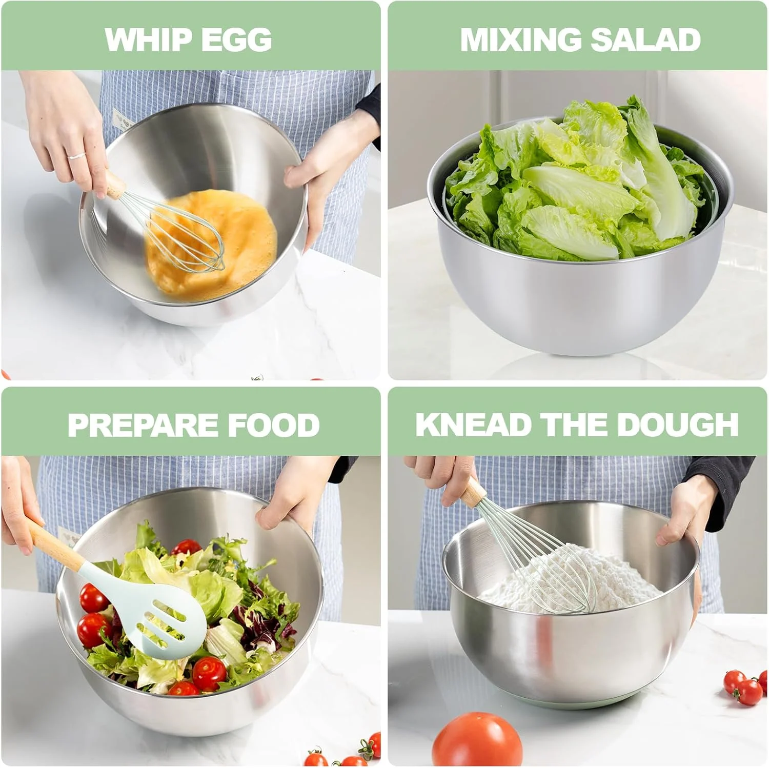 Vibrant Green Salad Spinner Stainless Steel Large,Vegetable Washer with 5.3 Qt Bowl,Salad Chopper Bowl,Nesting Bowls with Graters,Large Mixing Bowl Bowls for Kitchen With 5 Grater — view 15