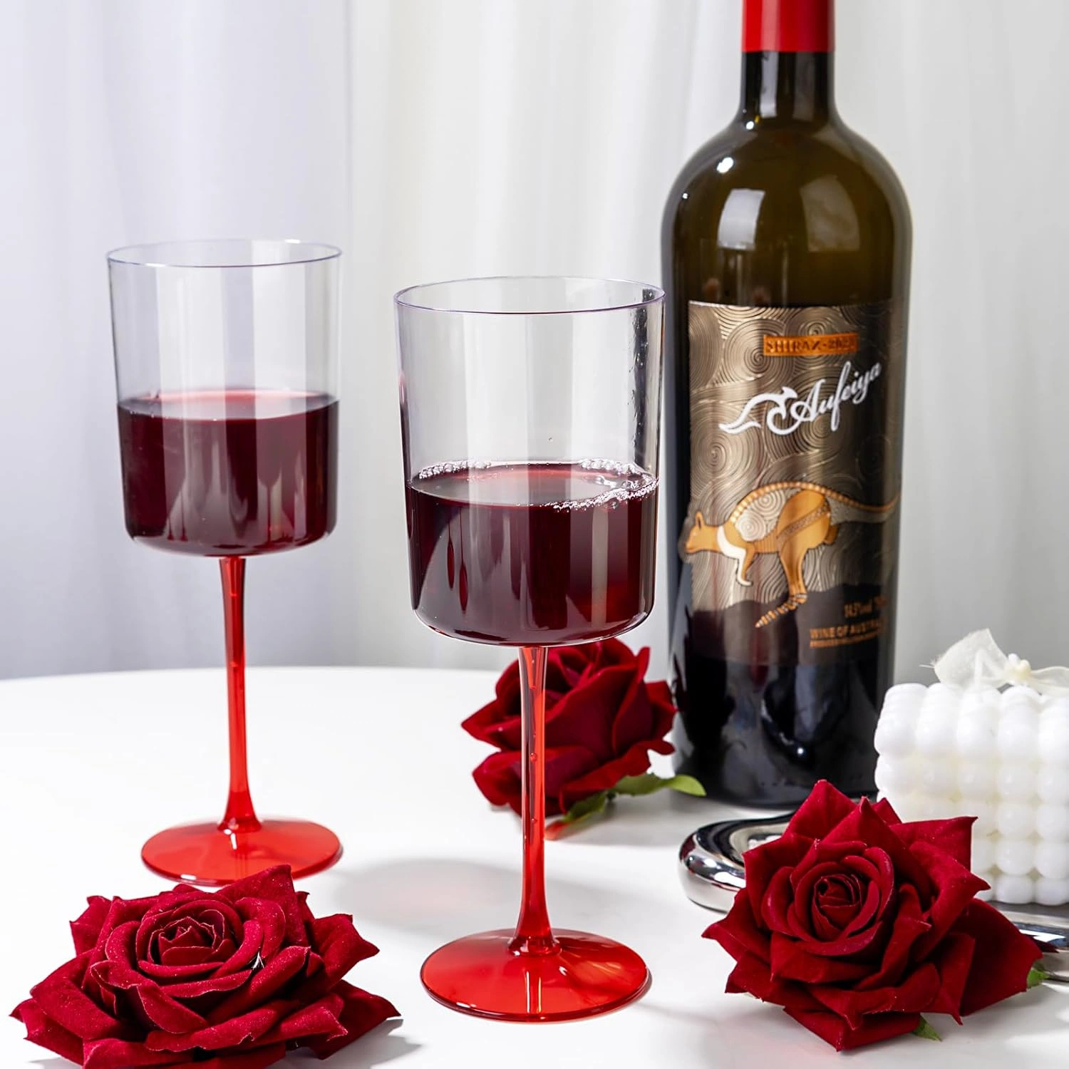 Clear Wine Glasses with Red Stem, Clear Design (10 oz, 12 Pack) — view 12