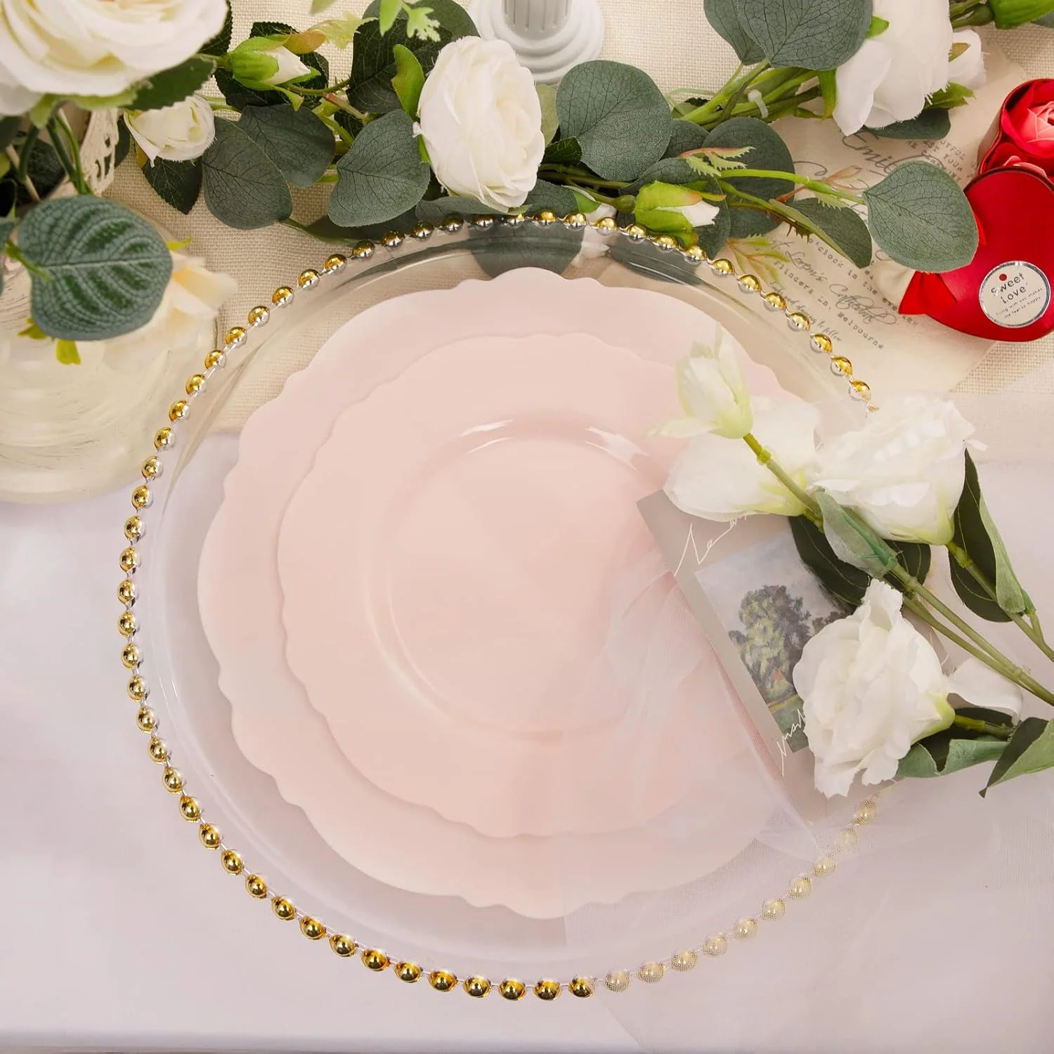 Pink Baroque Plastic Plates (60 Pieces) — view 13