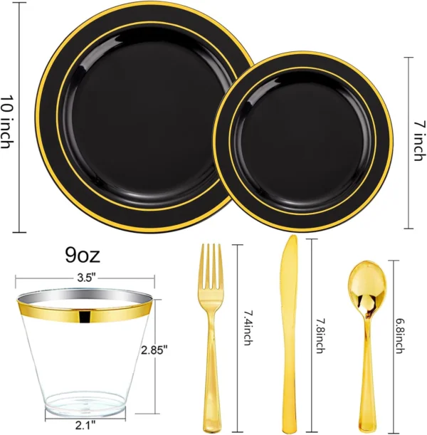 Black & Gold Deluxe Disposable Dinnerware Set — view 11