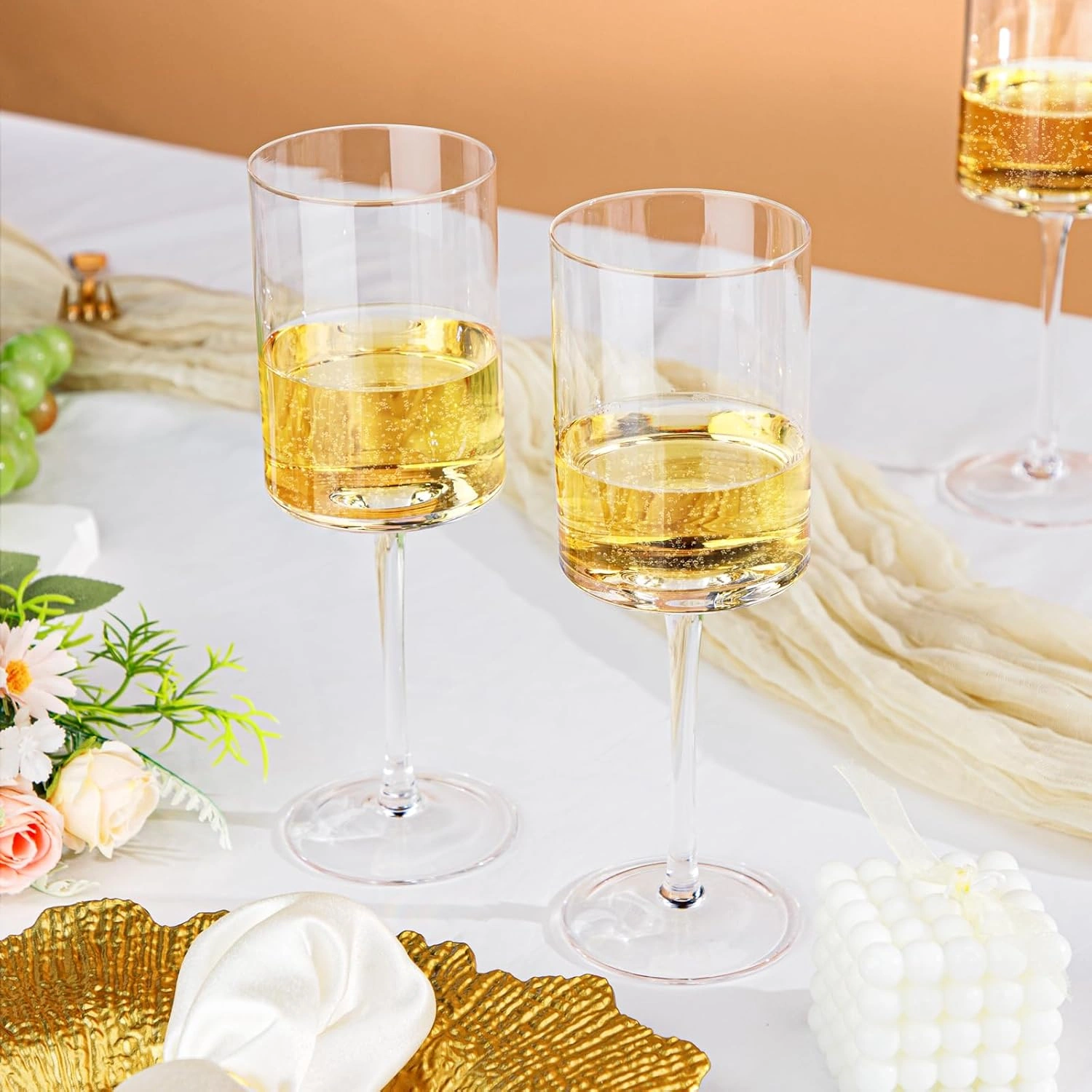 Square Crystal Wine Glasses, Long Stem, Dishwasher Safe (14 oz) — view 13