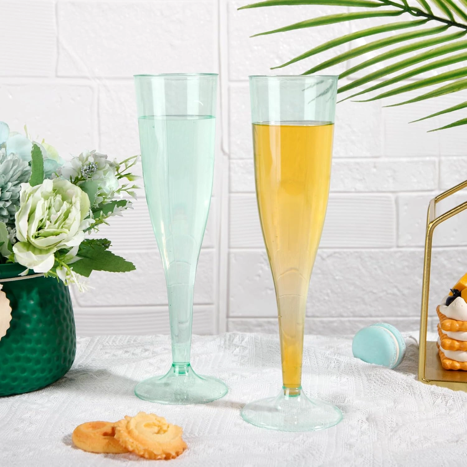 Clear Green Plastic Champagne Flutes — view 10