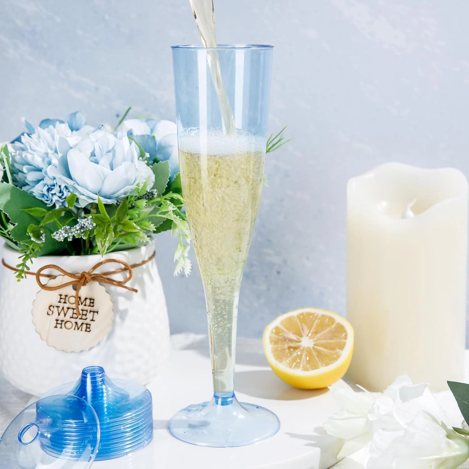 Clear Blue Plastic Champagne Flutes — view 11