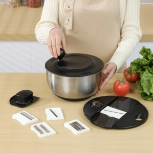 Luxury Black Salad Spinner Stainless Steel Large,Vegetable Washer with 5.3 Qt Bowl,Salad Chopper Bowl,Nesting Bowls with Graters,Large Mixing Bowl Bowls for Kitchen With 5 Grater — view 10
