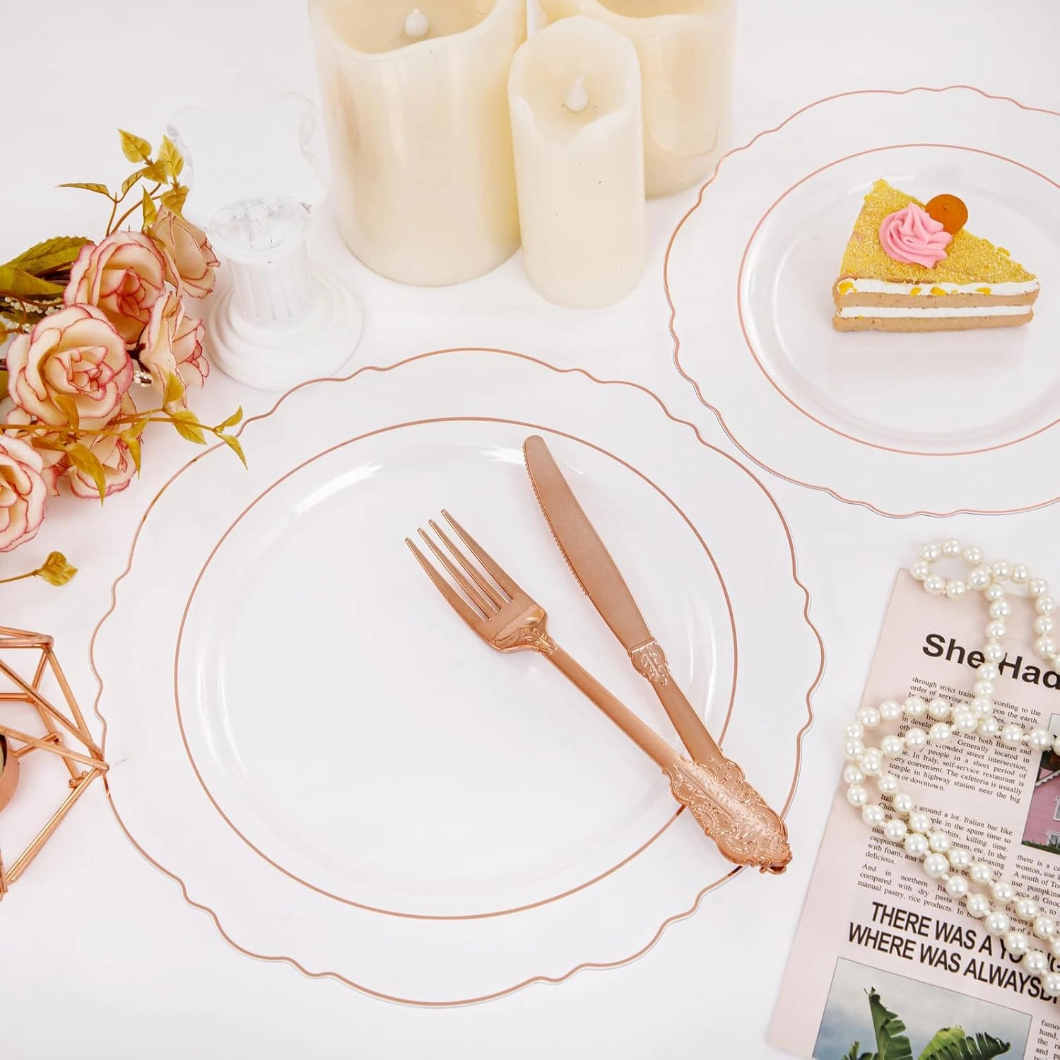 Clear Rose Gold Baroque Plastic Plates (100 Pieces) — view 12