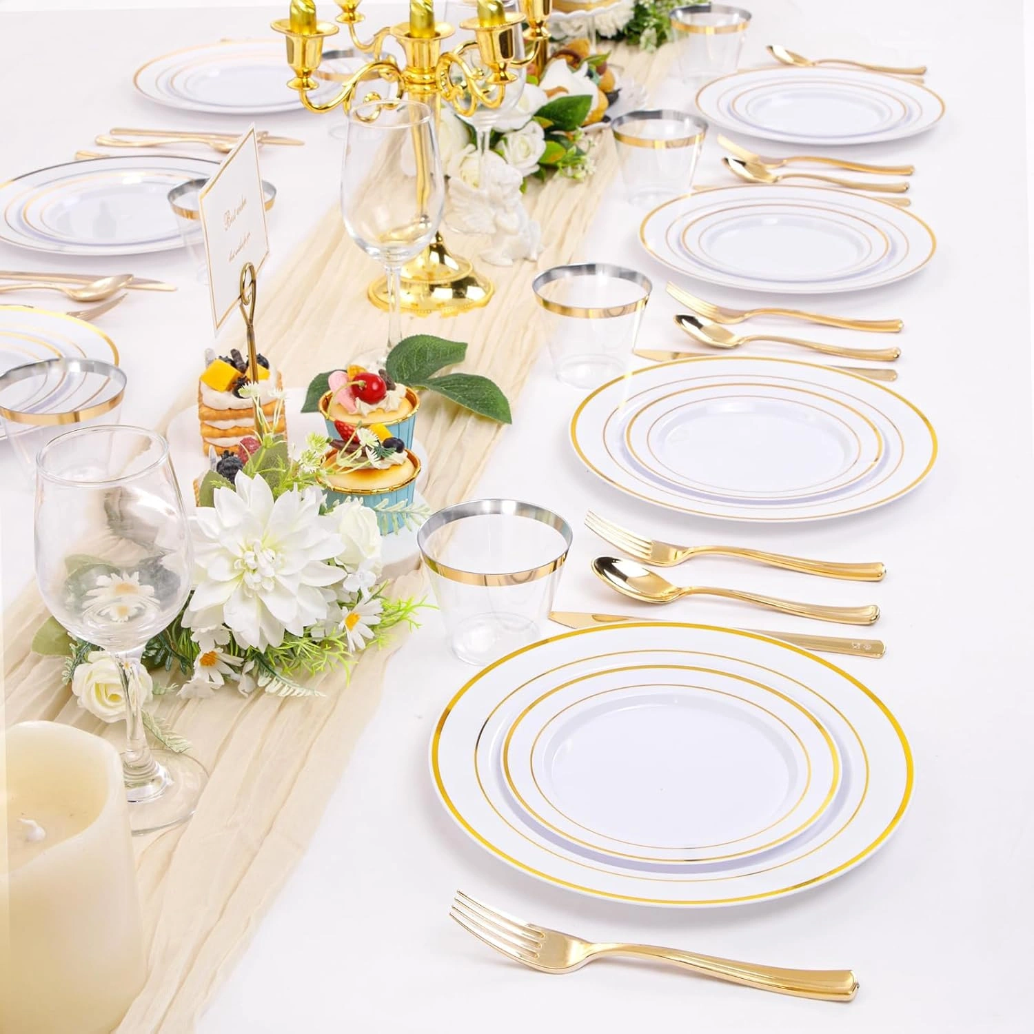 White & Gold Deluxe Disposable Dinnerware Set — view 13