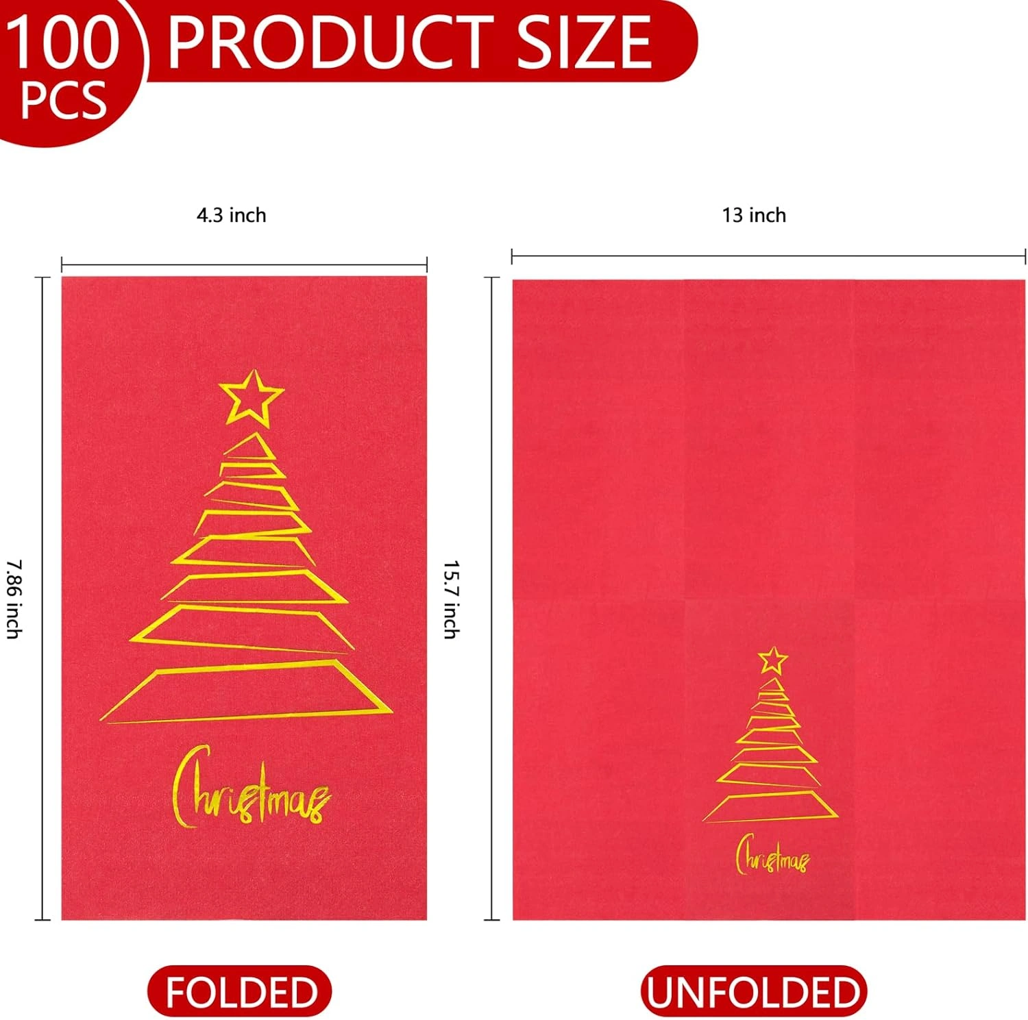 Red And Gold X'mas Tree 100-Count 3-Ply disposable Napkins (100 Pieces) — view 11