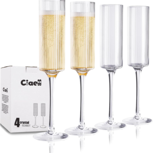 Long Stem Champagne Flutes, Ribbed Crystal, Hand Blown (6 oz) — view 11