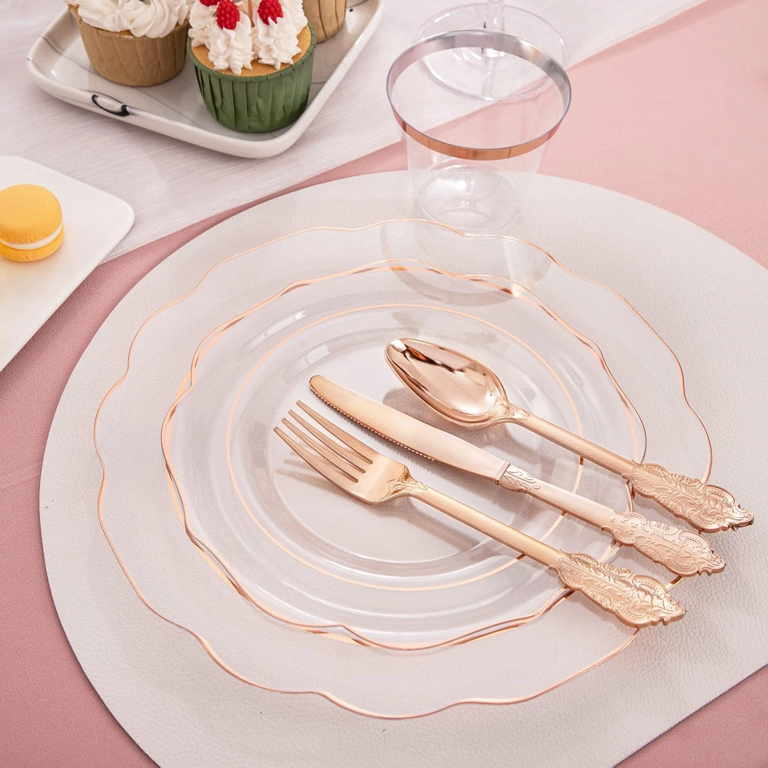 Clear Rose Gold NOCCUR Plates with Disposable Silverware — view 9