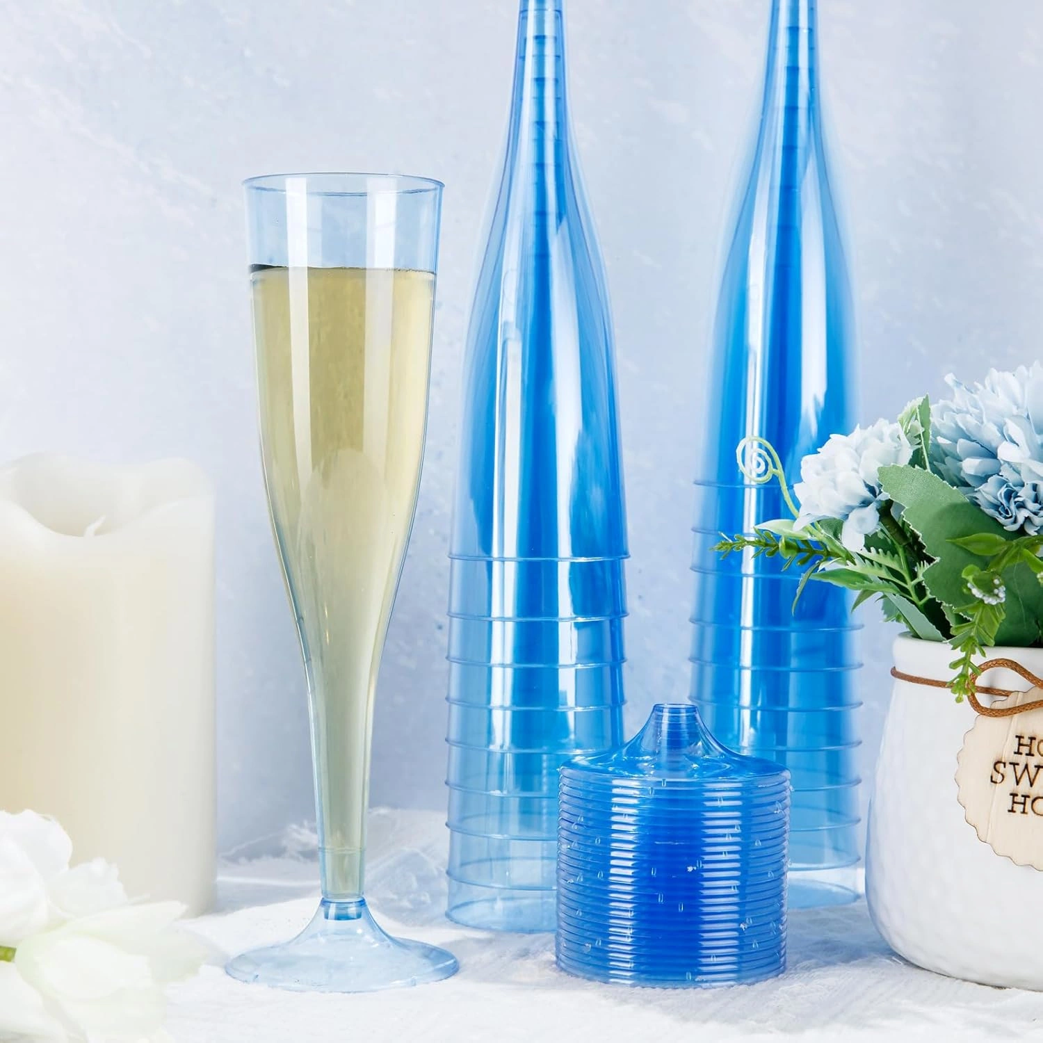 Clear Blue Plastic Champagne Flutes — view 14