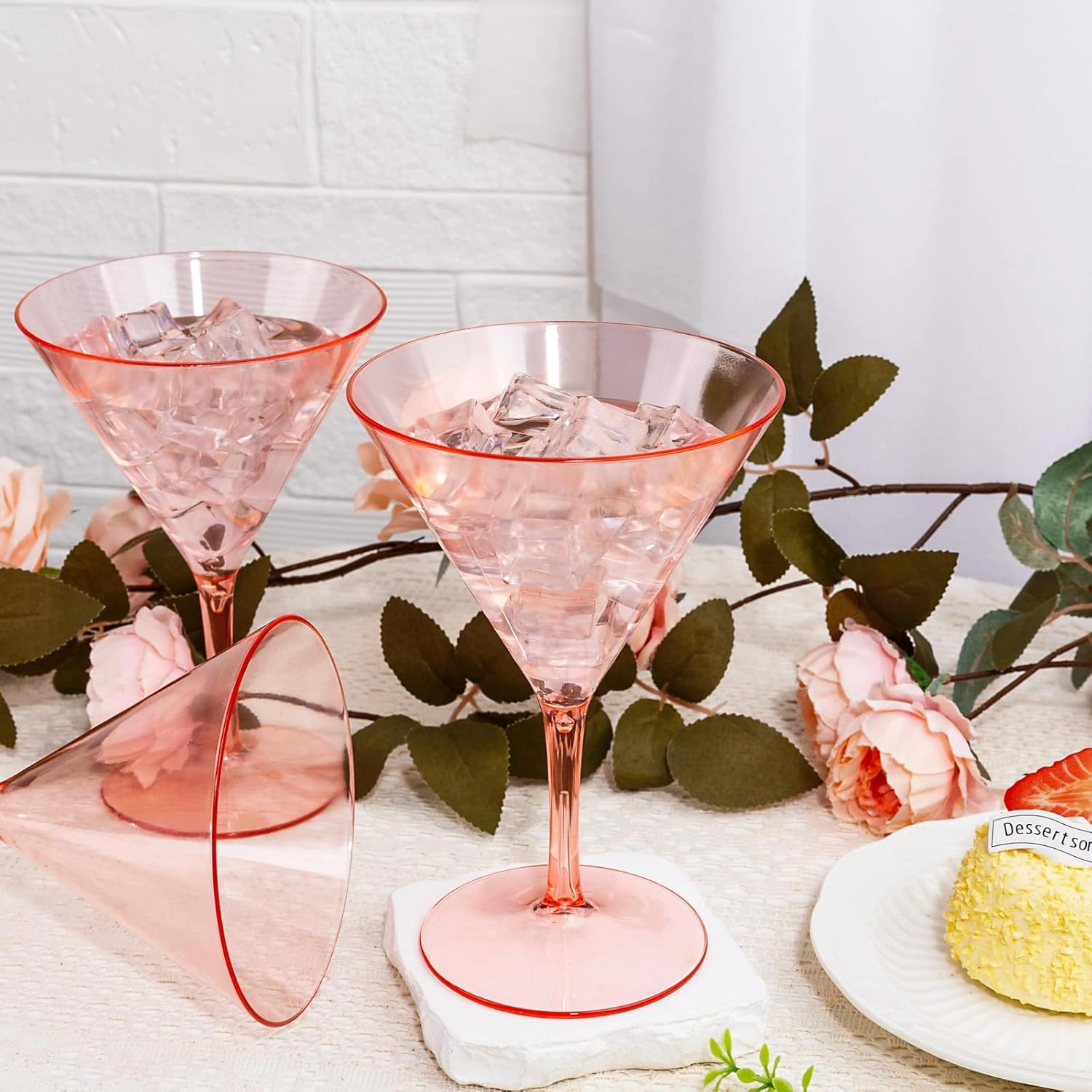 Pink Liacere Martini Glasses Set of 6-11 oz Plastic Martini Cocktail Glasses with Stem-Reusable Cocktail Glasses for Bar,Margarita,Whiskey,Gin,Tequila,BPA-Free — view 10