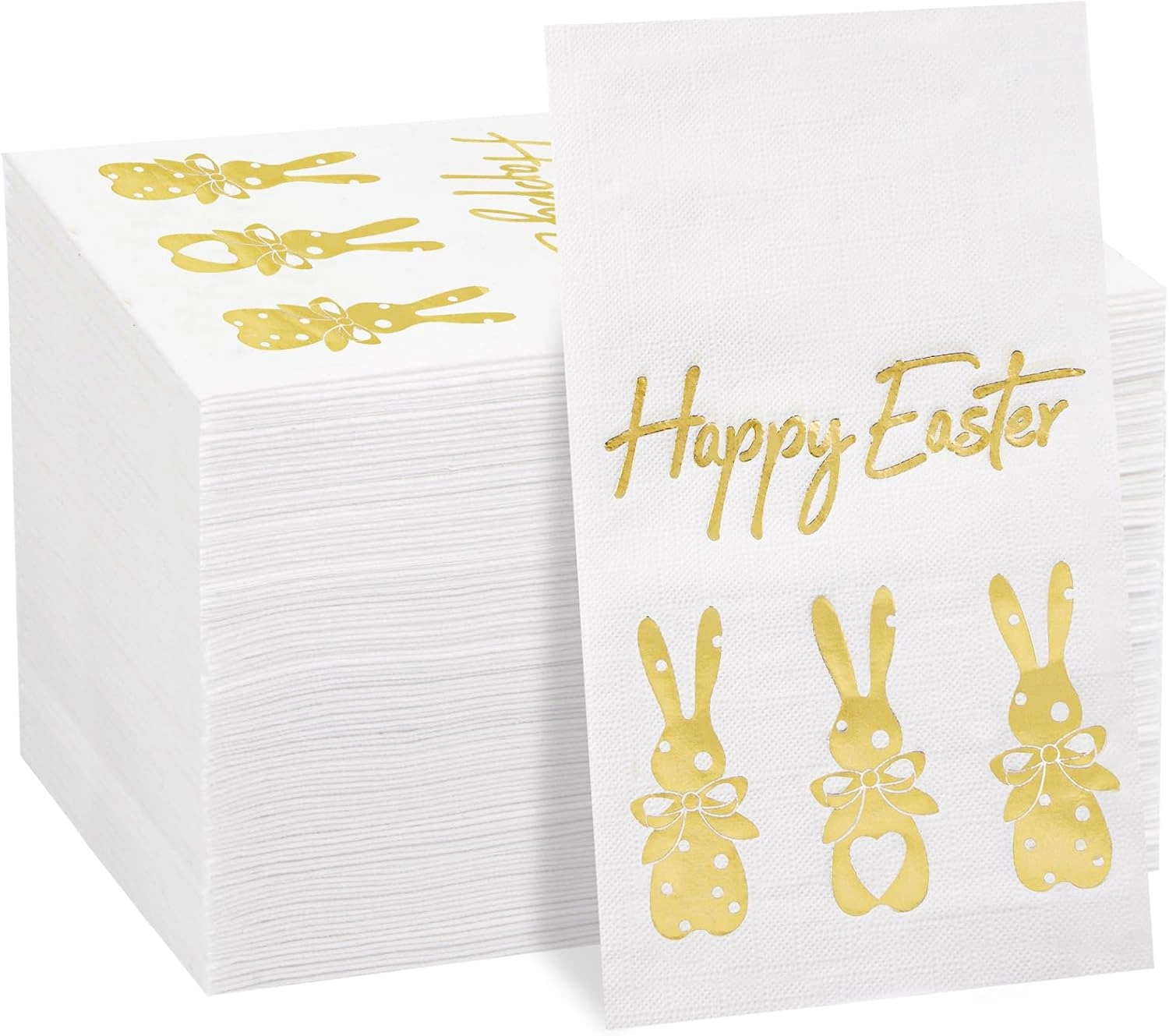 Gold Three Bunny Print Napkins (100 Pieces) — view 8