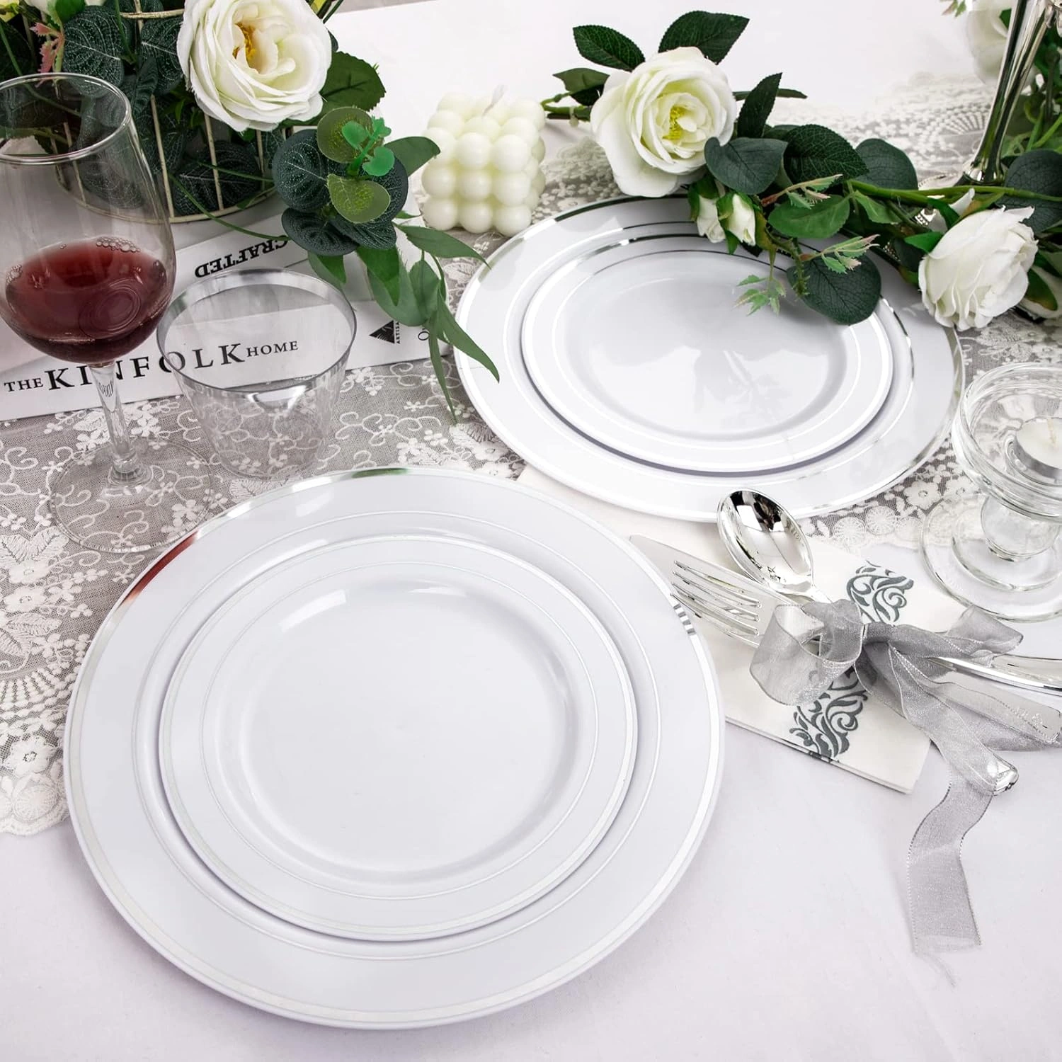 Silver Deluxe Disposable Dinnerware Set with Napkins — view 12