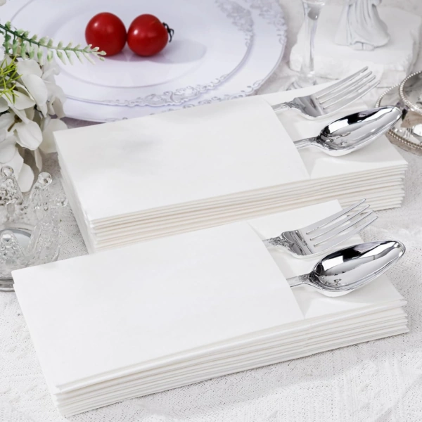 White Paper Napkins with Built-in Flatware Pocket — view 16