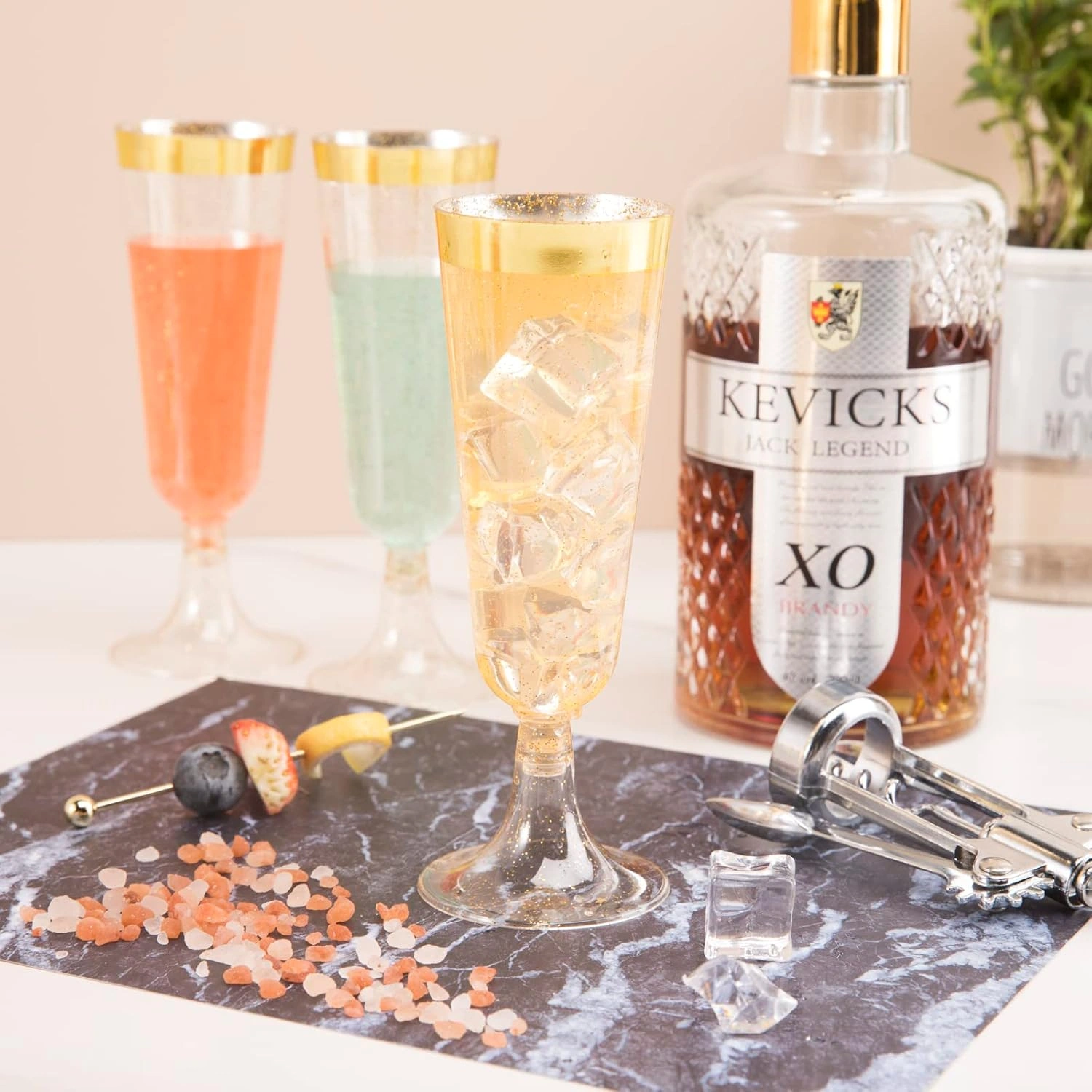 Gold Glitter Plastic Champagne Flutes — view 12