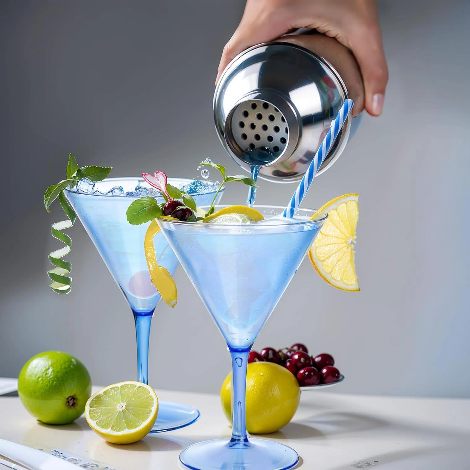 Blue Liacere Martini Glasses Set of 6-11 oz Plastic Martini Cocktail Glasses with Stem-Reusable Cocktail Glasses for Bar,Margarita,Whiskey,Gin,Tequila,BPA-Free — view 12