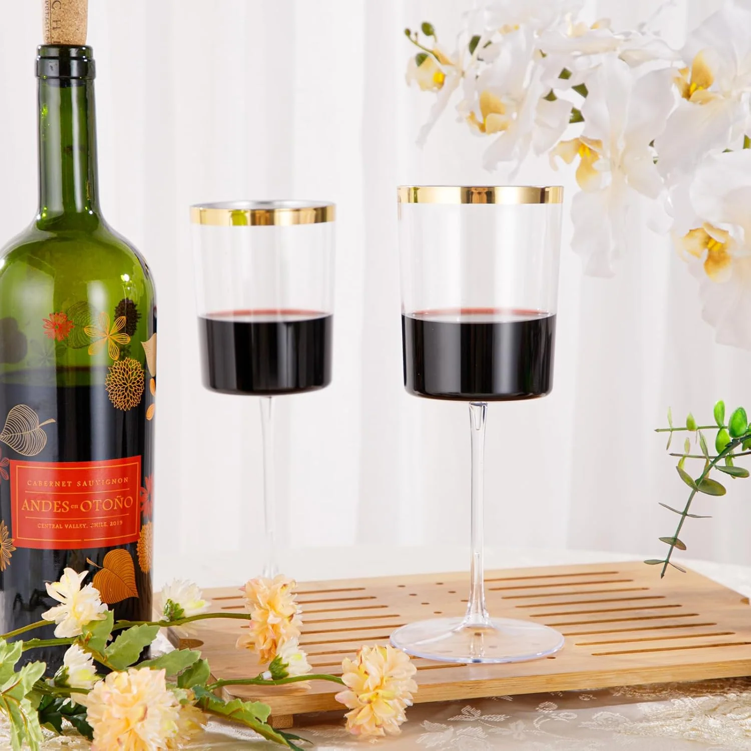 Square Gold Stemmed Plastic Wine Glasses, Large Capacity (14 oz) — view 12