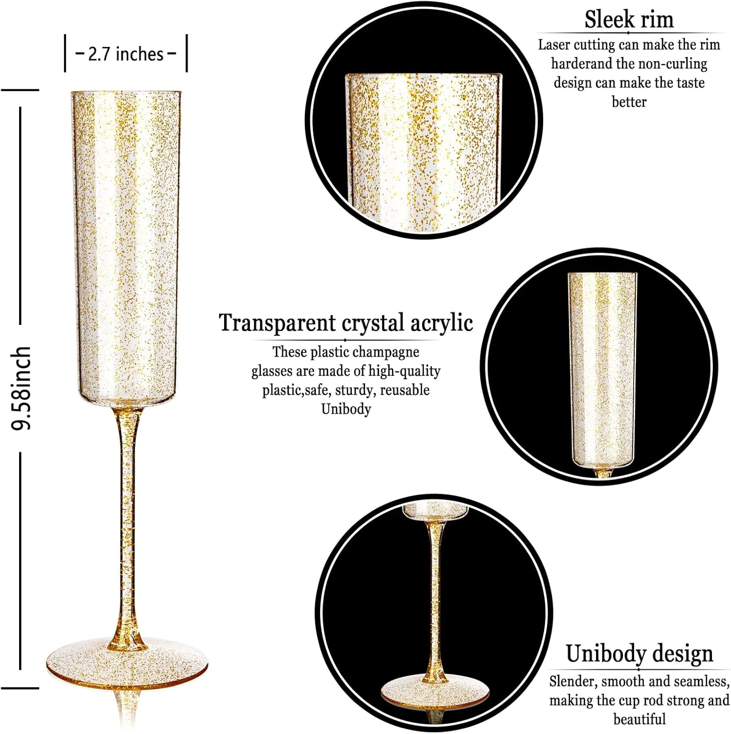 Gold Glitter YOUBET Champagne Flutes Plastic — view 13