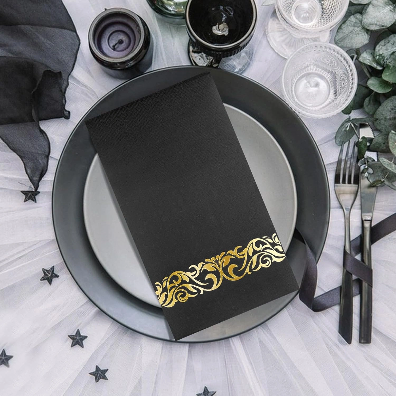 Black And Gold Napkins Disposable-3ply Paper Napkins Rim — view 13