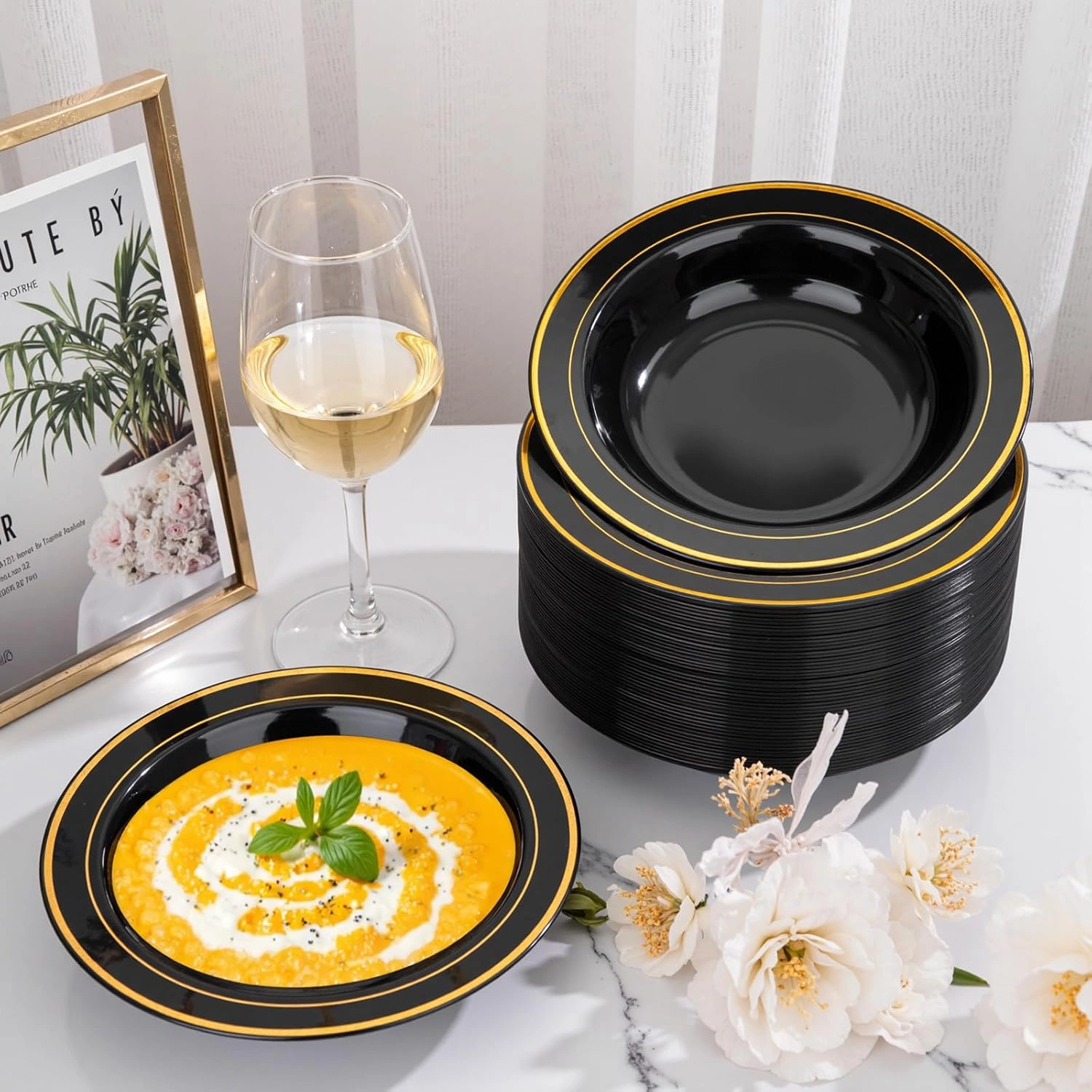 Black And Gold 10oz Plastic Bowls-Disposable Plastic Bowls- Premium Heavy Duty Salsa Bowls for Wedding &Parties — view 12