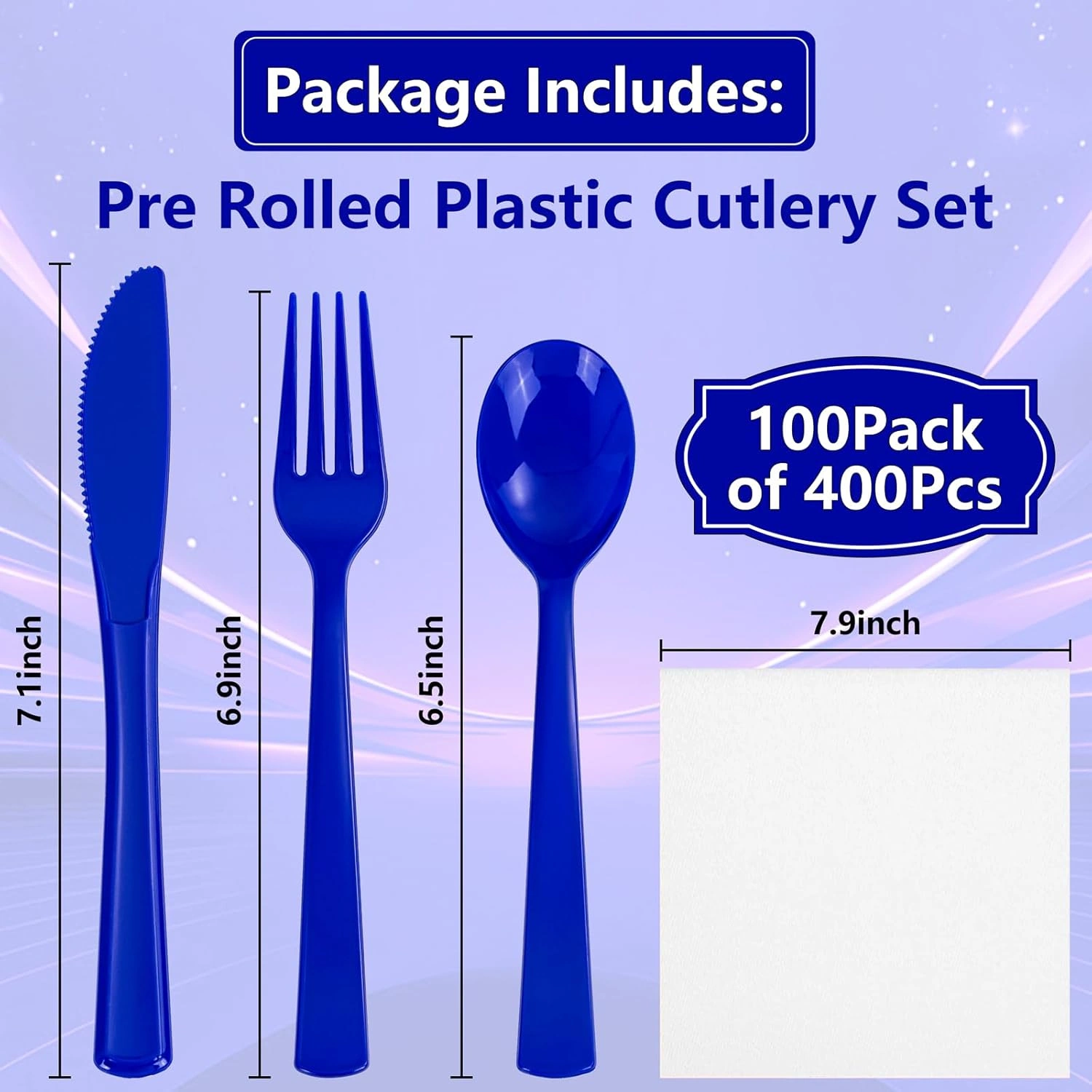 Blue Classic Pre Rolled Plastic Silverware Sets — view 13