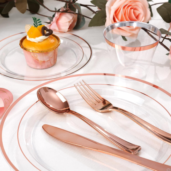 Clear Rose Gold Deluxe Disposable Dinnerware Set — view 12